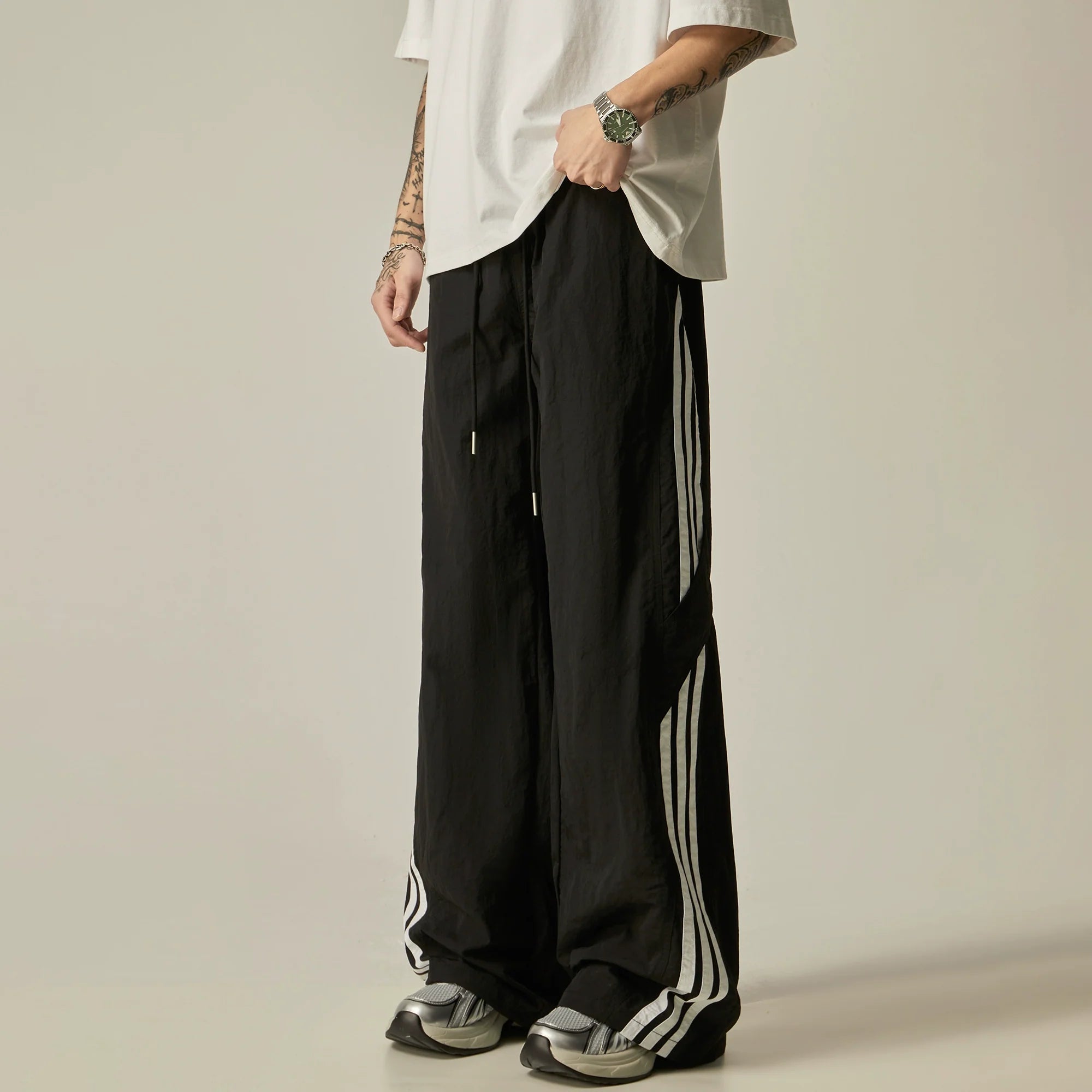 Wide-Leg Athletic Stripe Pants