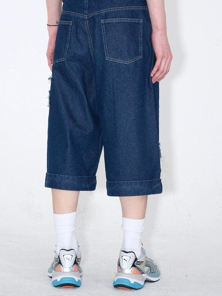 Dark Wash Denim Culottes With Star Appliqués