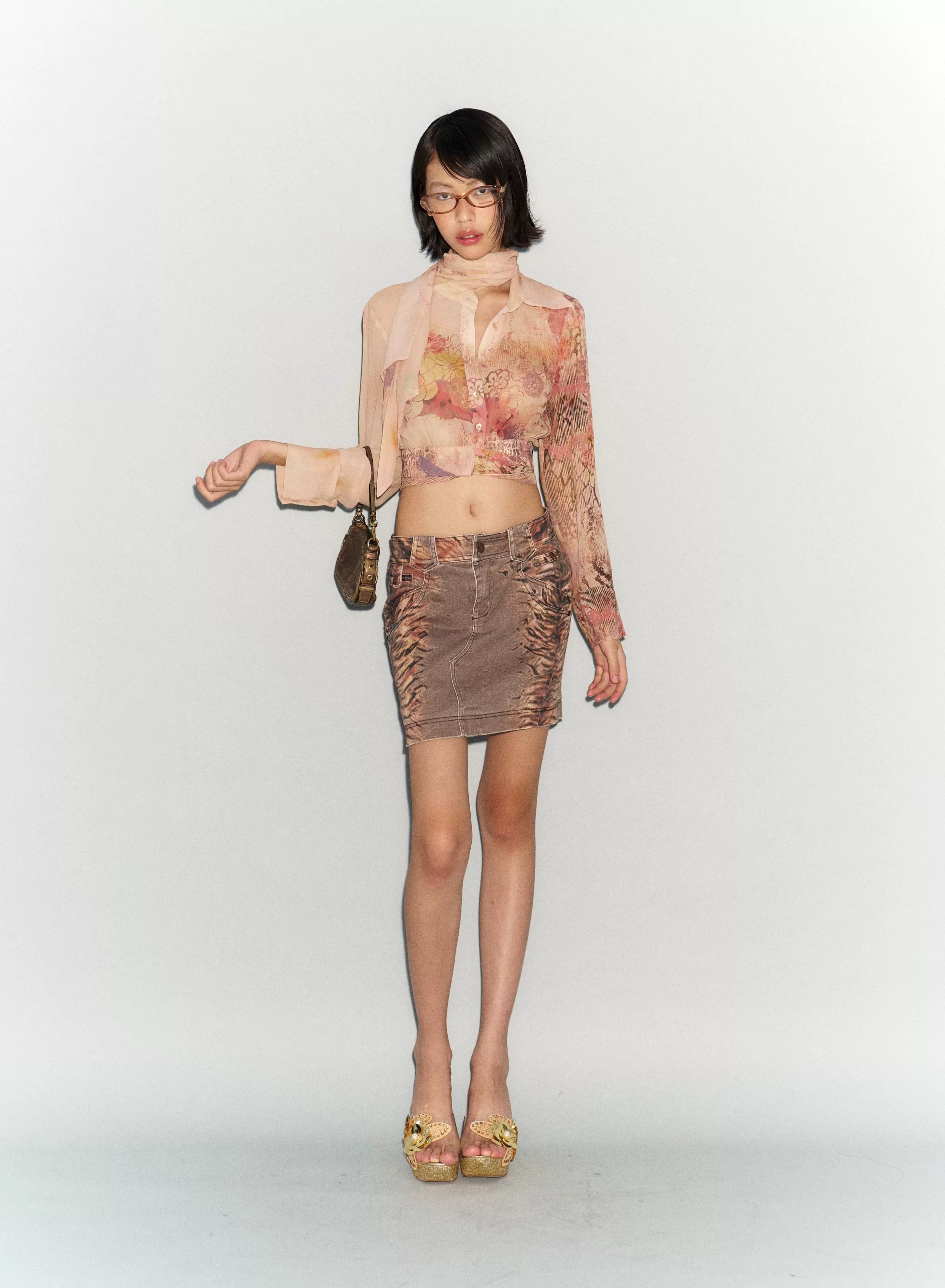 Ember Bloom Sheer Scarf Blouse