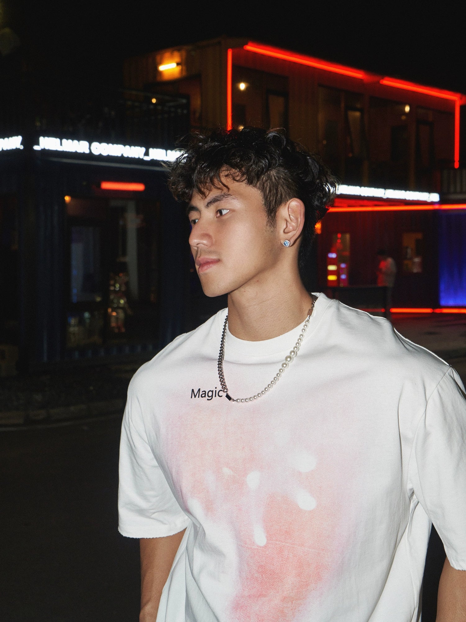 Pink Gradient White Oversized Tee