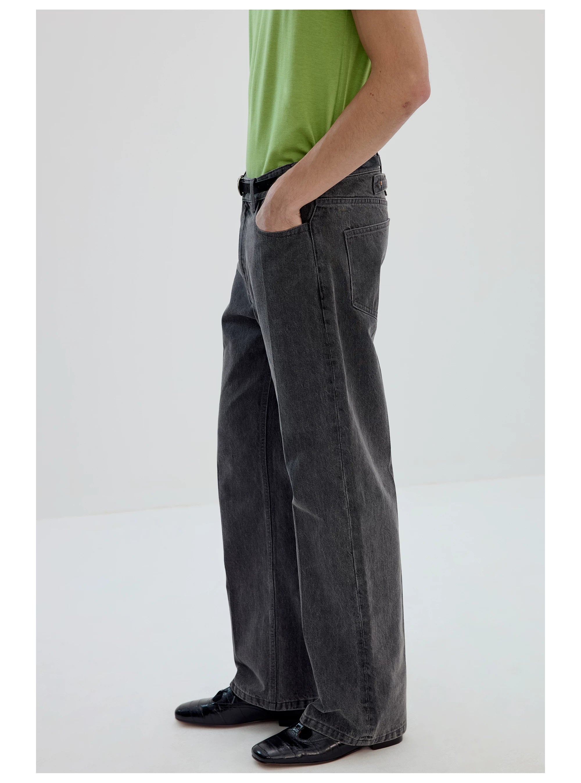 Gray Straight-Leg Washed Jeans