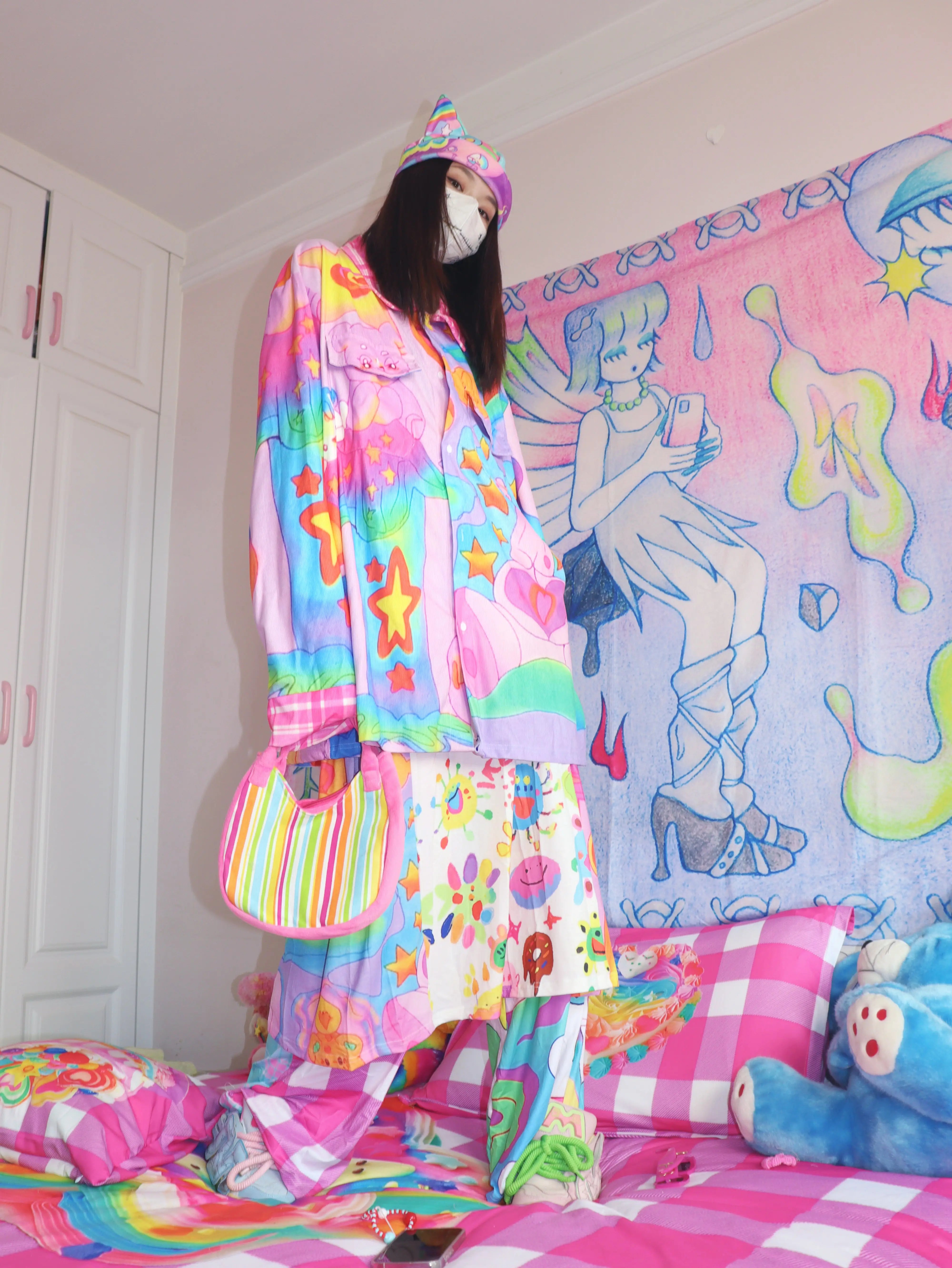Pastel Rainbow Star Print Streetwear Shirt