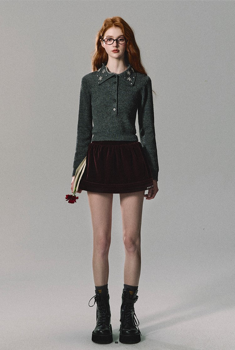 Velvet Pleated Mini Skirt