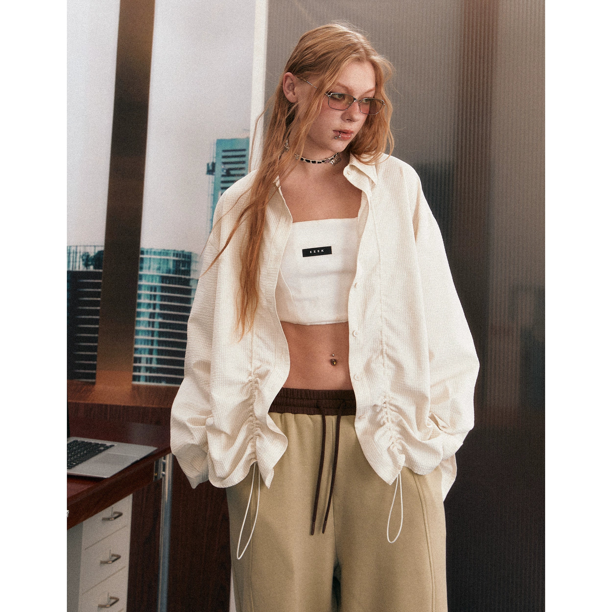 Ruffled Striped Oversized Shirt