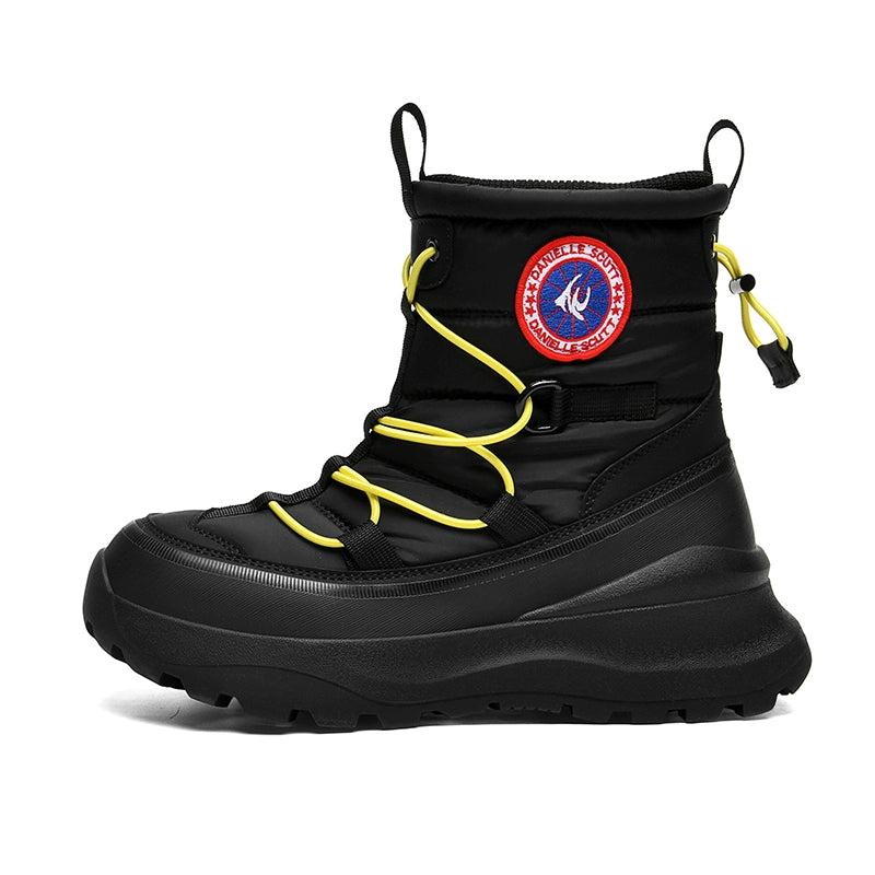 Quilted Winter Boots with Drawstring and Patch Detailing