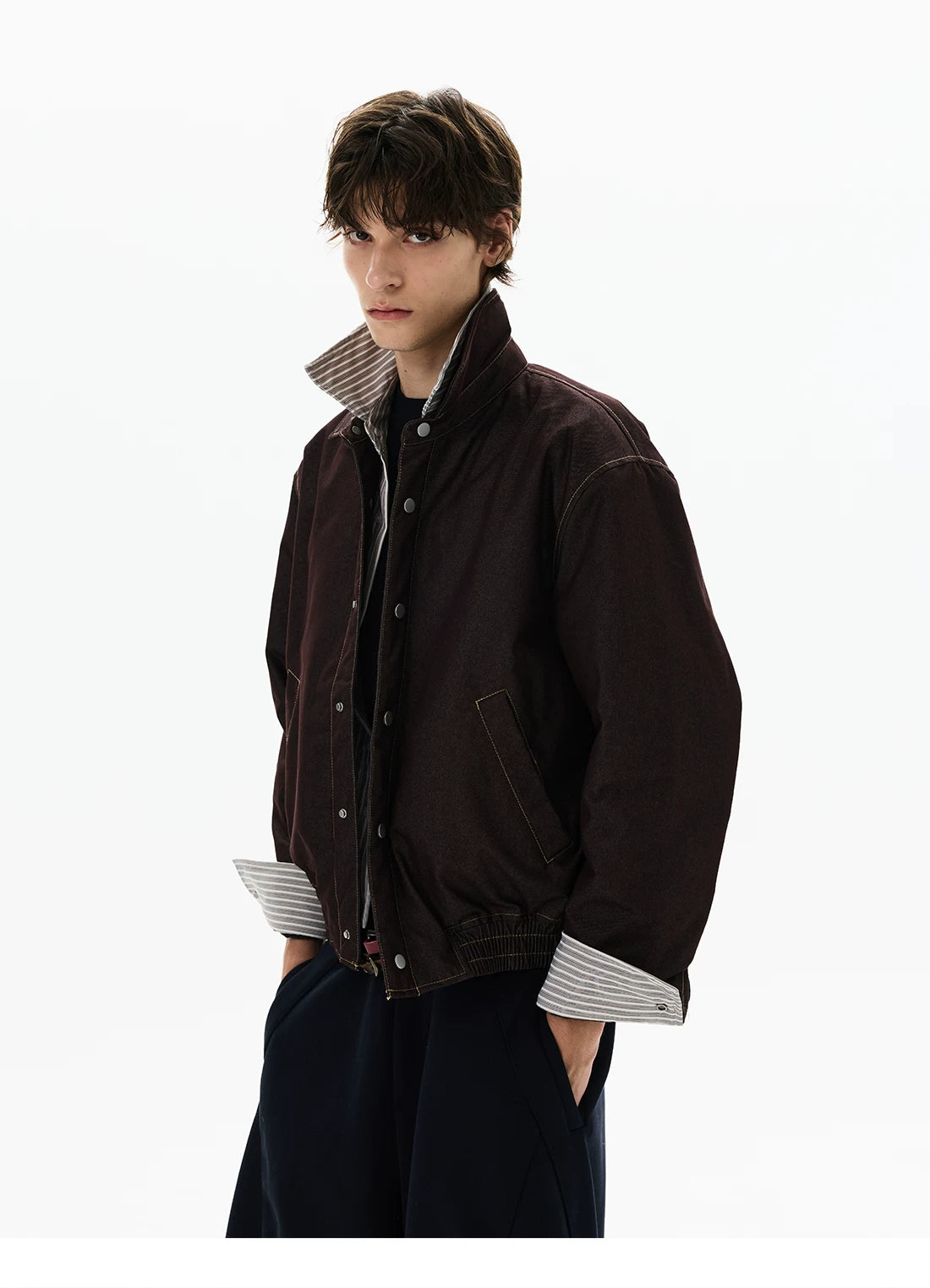 Layered Harbor Stripe-Lined Harrington Jacket