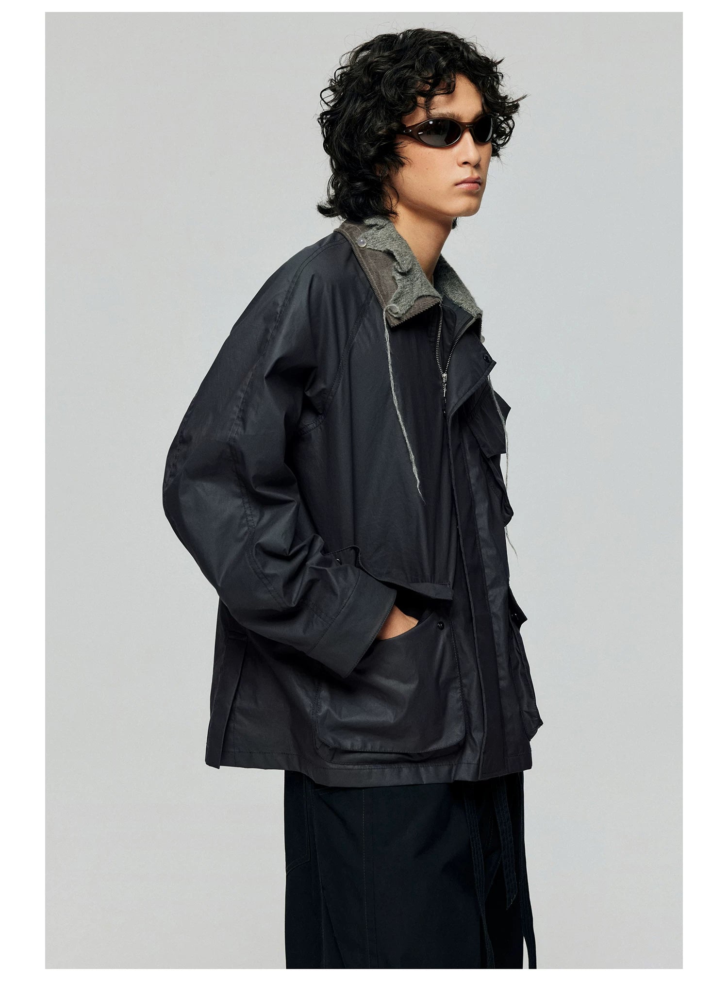 Contrast-Collar Utility Jacket