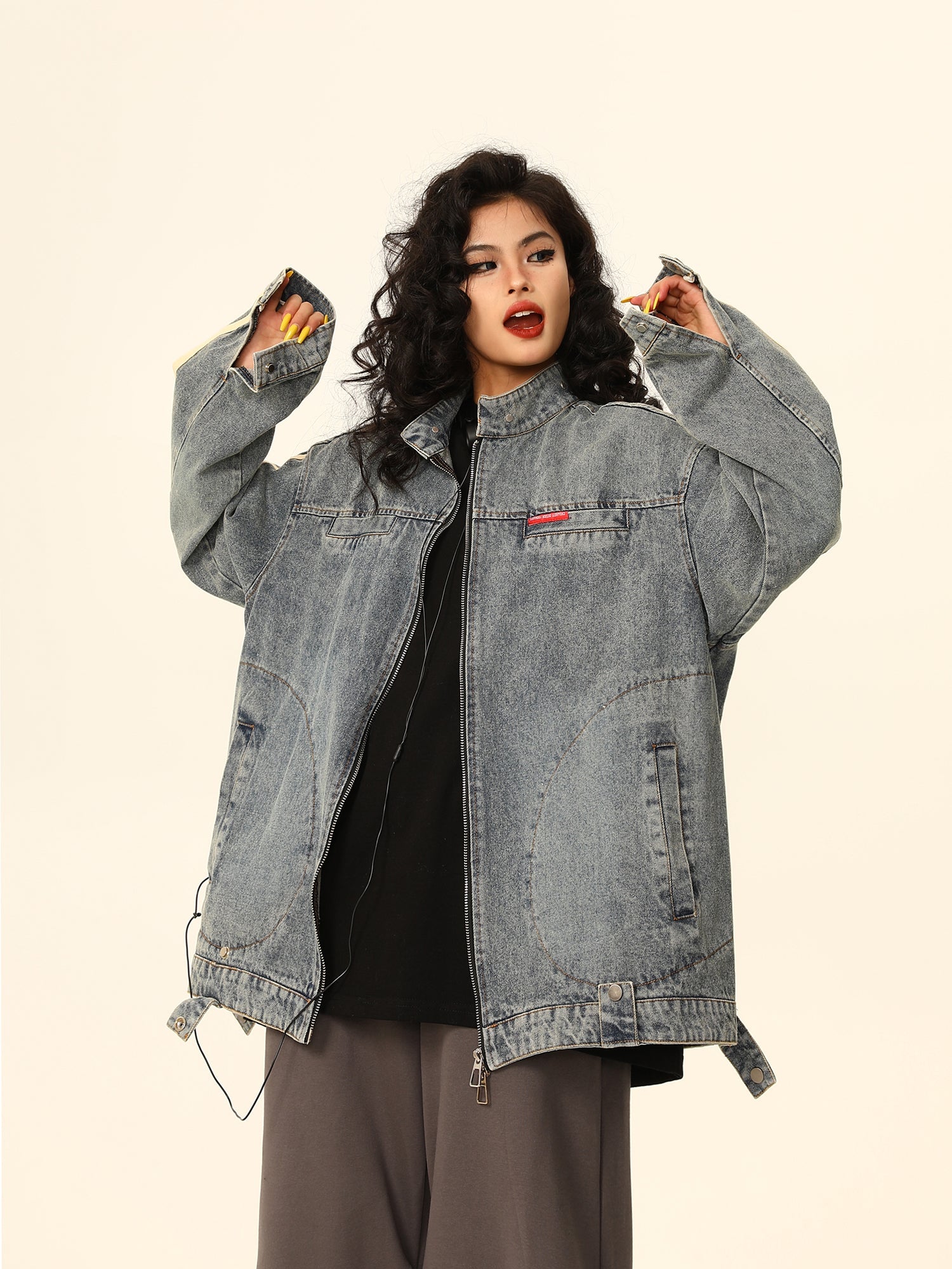 Vintage-Style Oversized Washed Denim Jacket