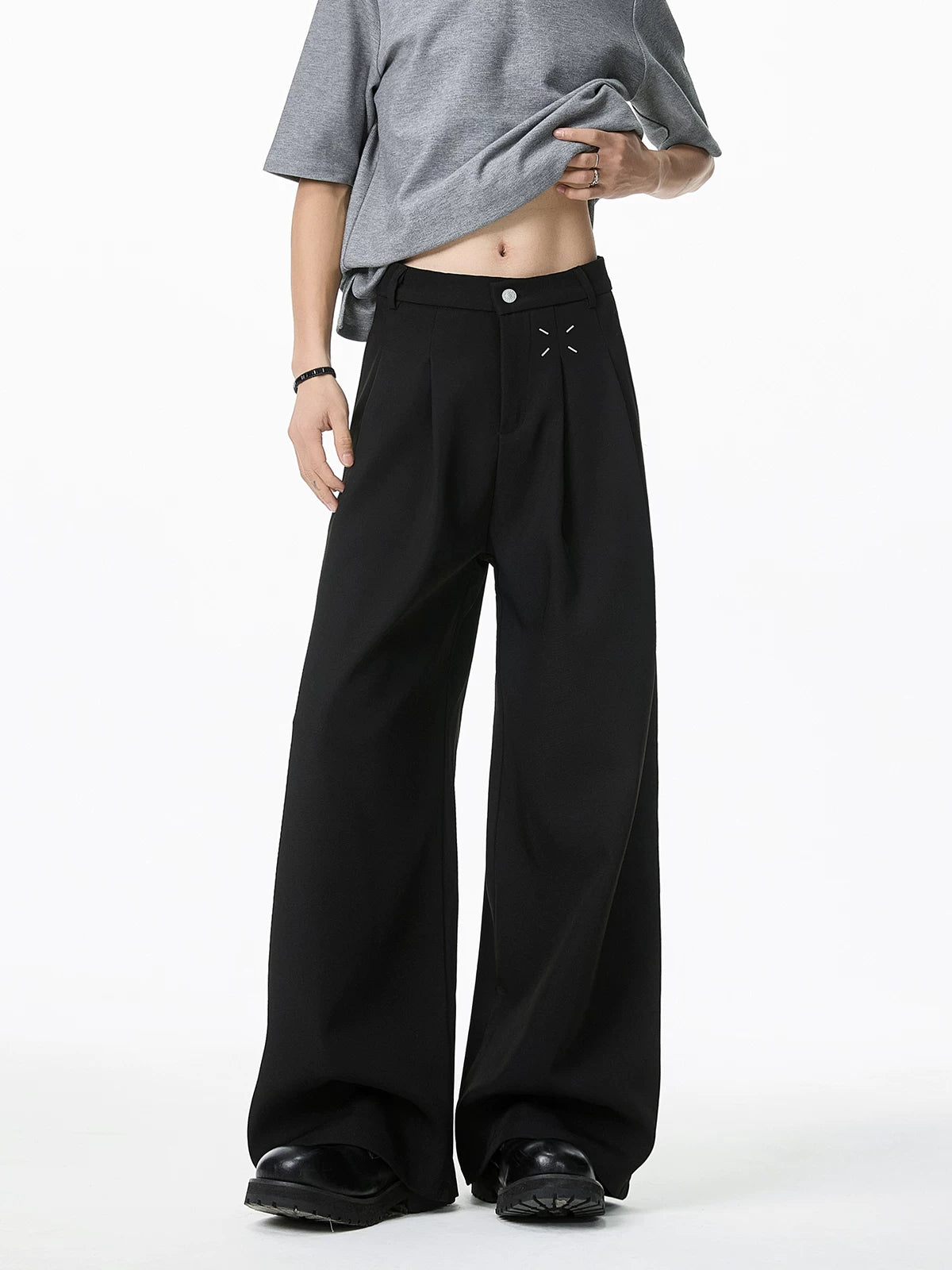 Cross-Stitch Pleat Wide Trousers