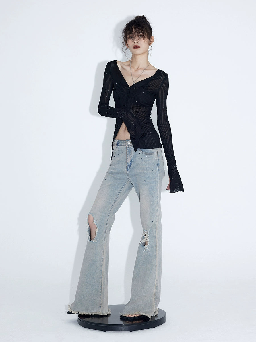 Galaxy Glint Ribbed Button Cardigan Top