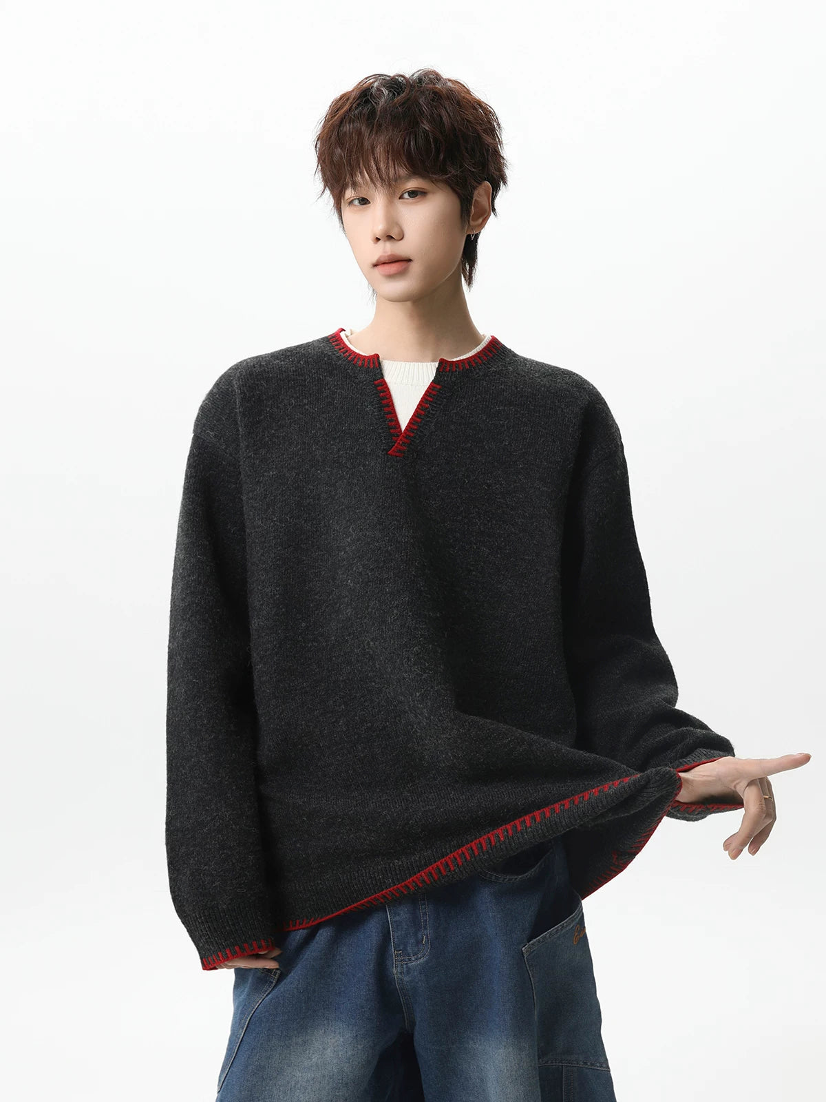 Ember Stitch Charcoal Knit Pullover