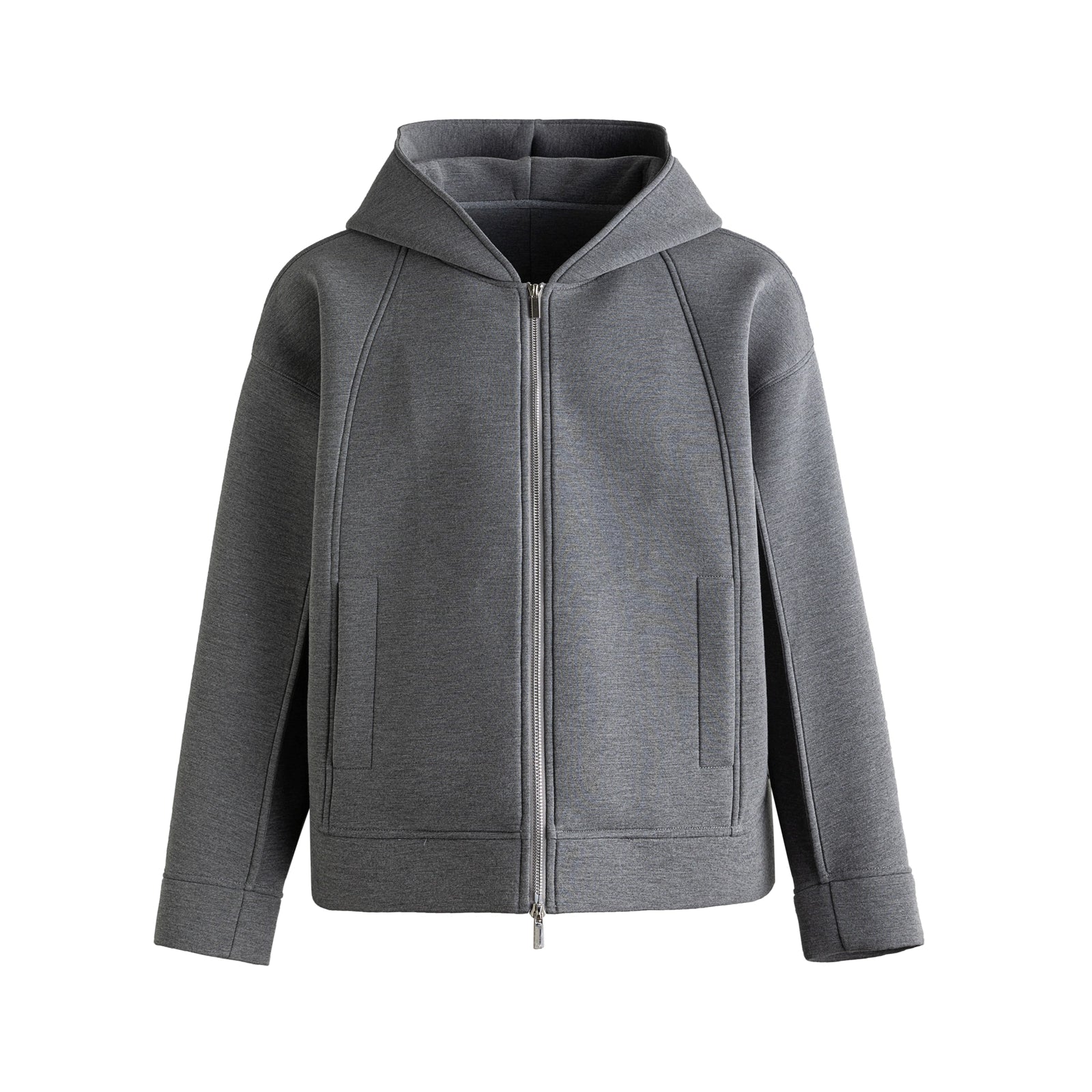 Boxy Hooded Sweatshirt Cardigan In Grey And Black - chiclara
