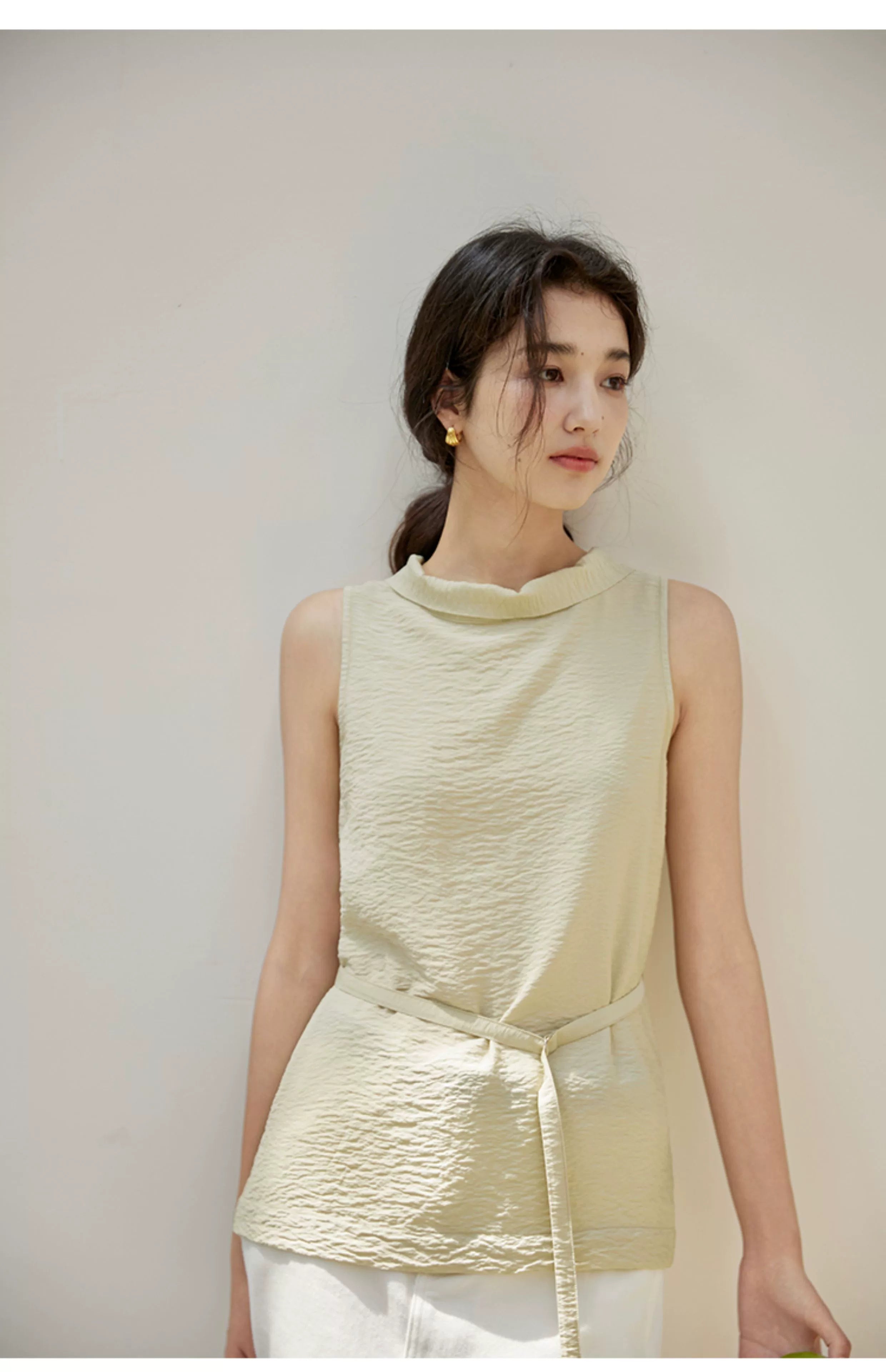 Sleeveless Light Pink Belted Top
