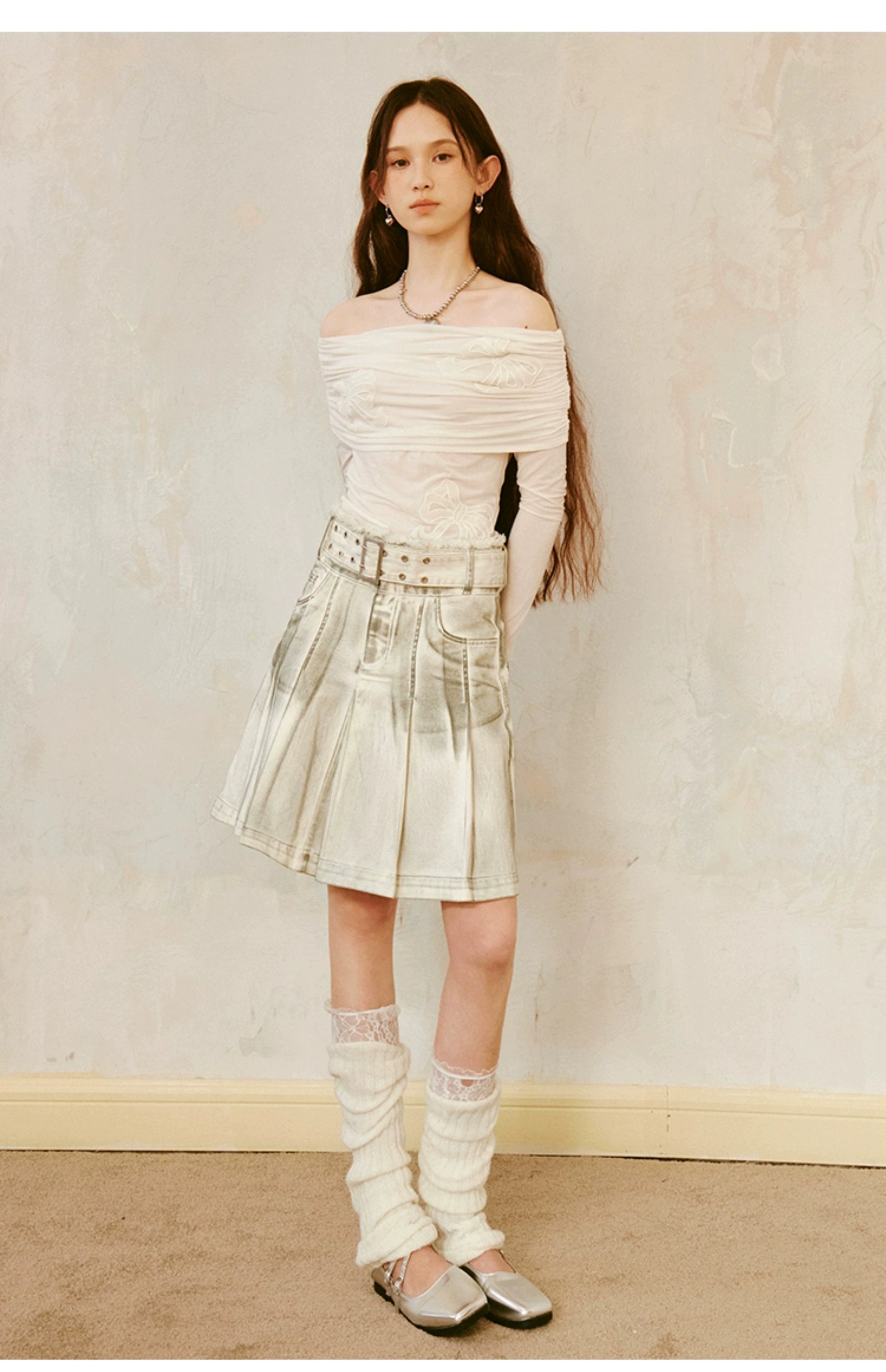 Artisan Pleated Distressed Denim Skirt - chiclara
