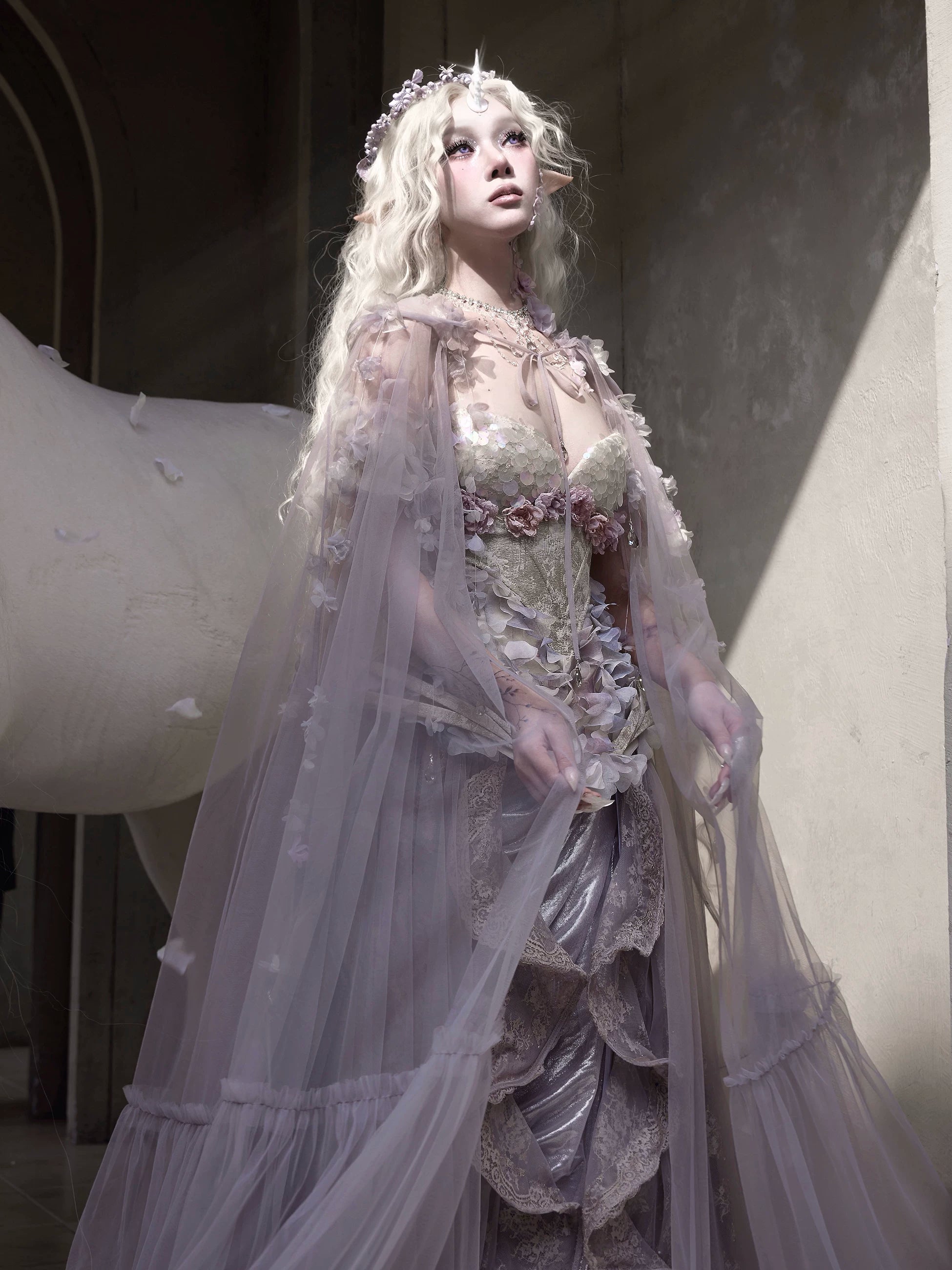 Lavender Embellished Tulle Cape