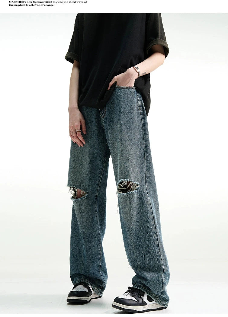 MADWITCH Vintage Vibe Distressed Straight-Leg Jeans