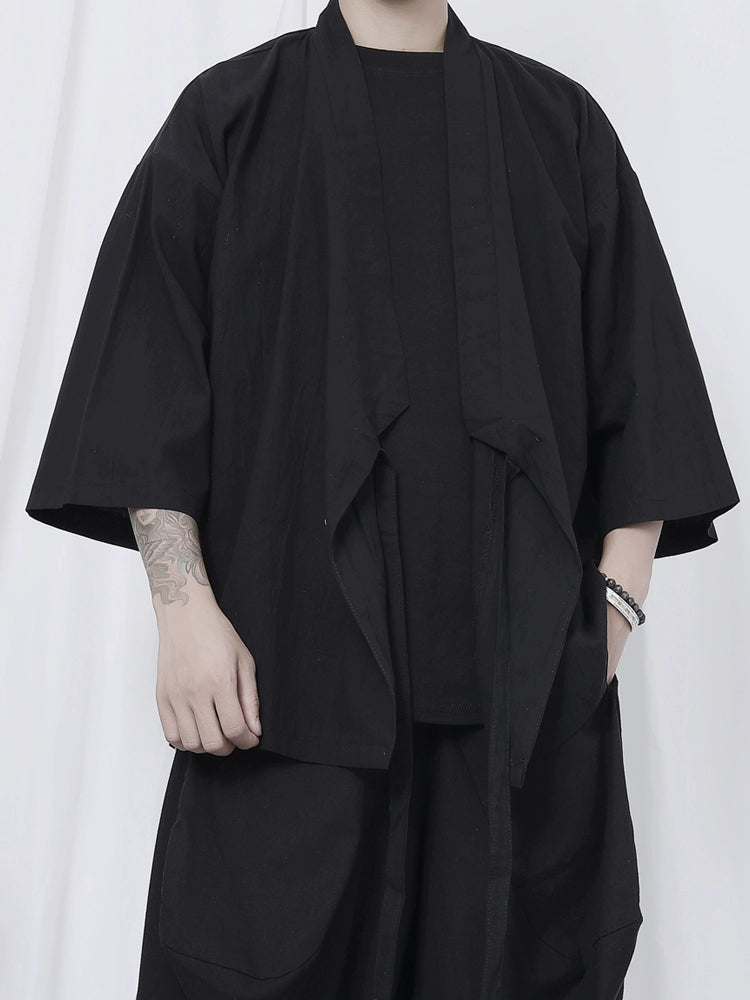 Black Wrap Kimono Shirt