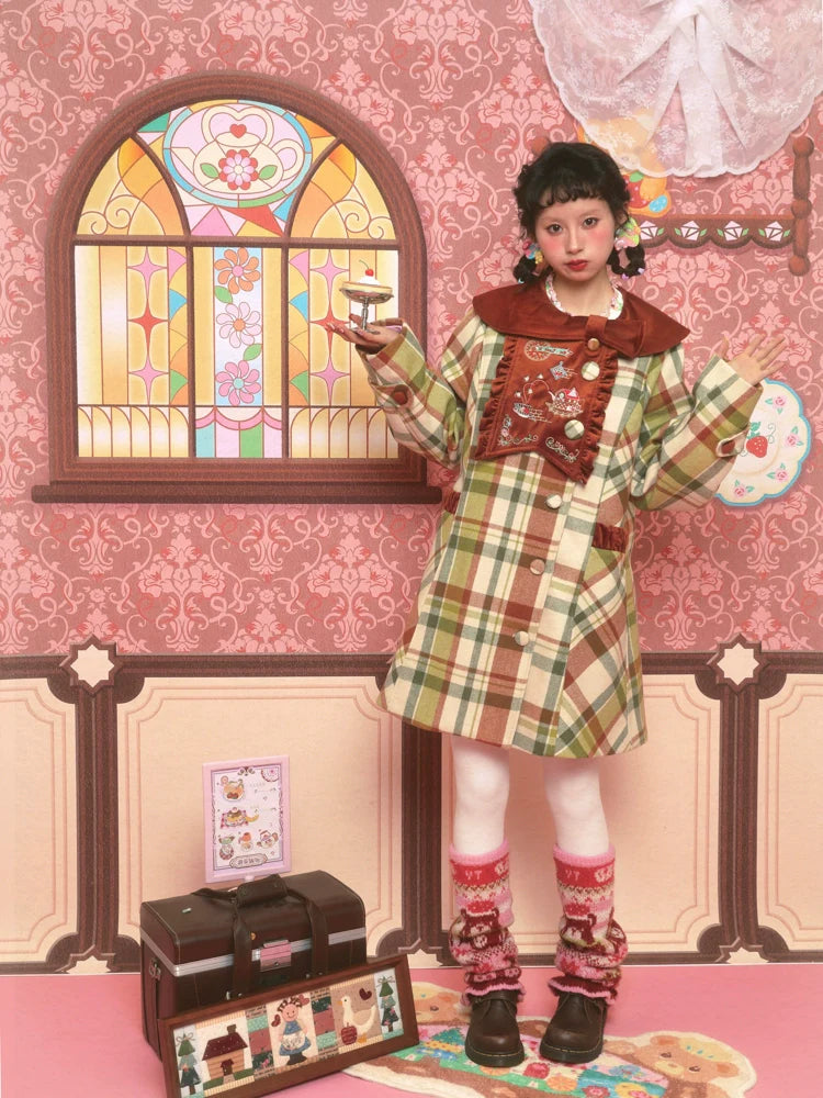 Autumn Plaid Bow Collar Coat