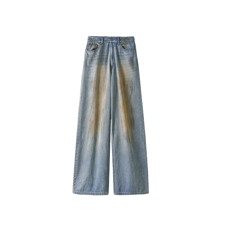 Retro Washed Wide-Leg Denim Jeans - chiclara