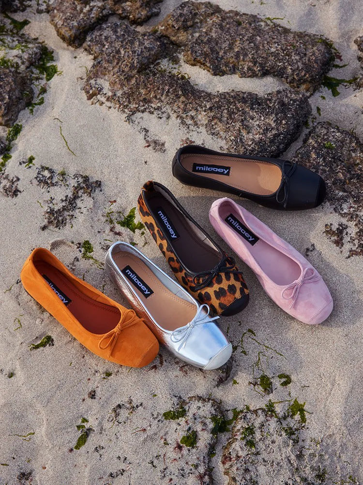 Bow-Trim Velvet Square-Toe Ballet Flats