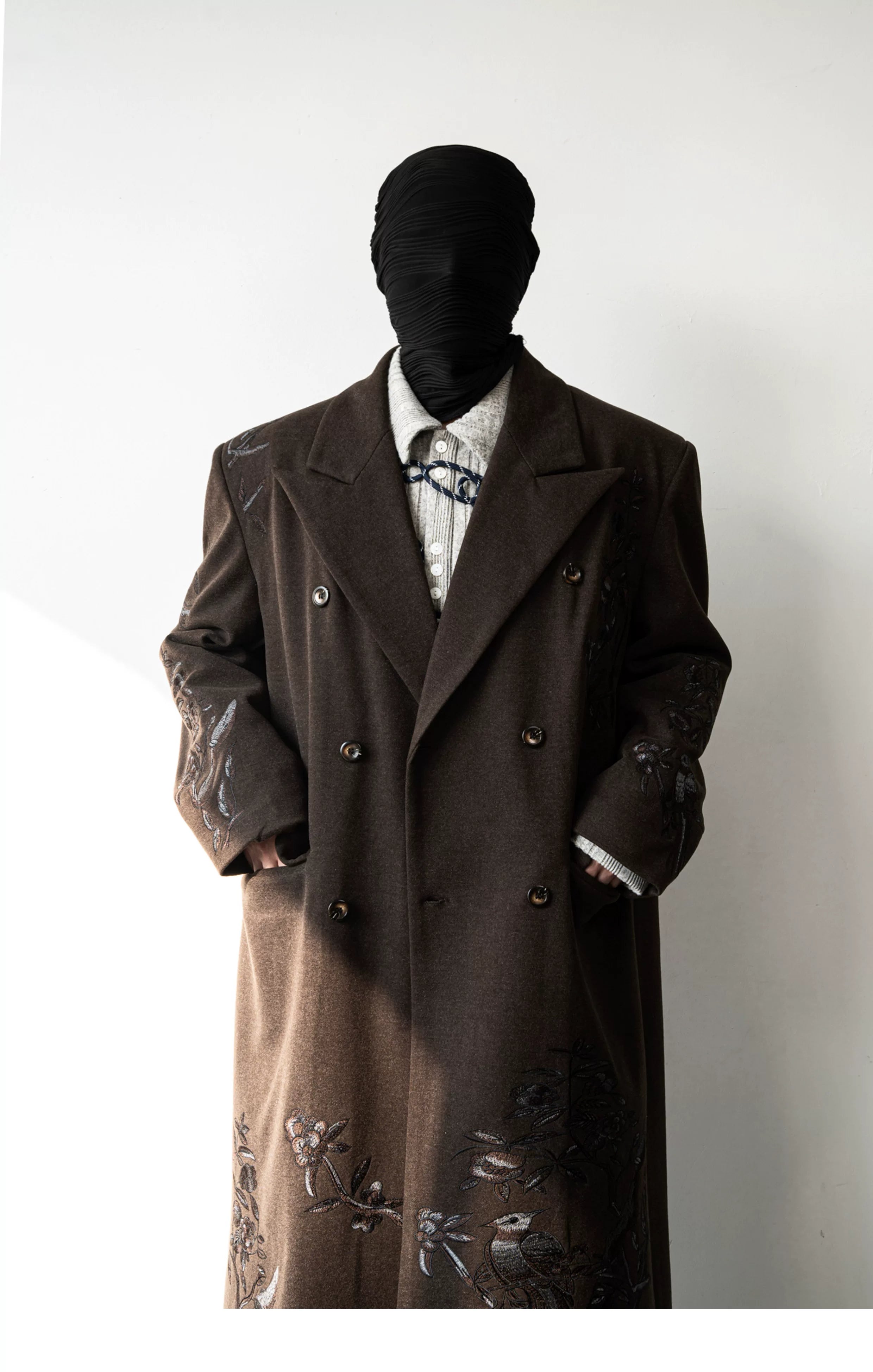 Nocturne Aviary Embroidered Wool Overcoat