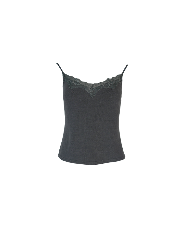 Semi-Saccharide Lace Trim Cami Top