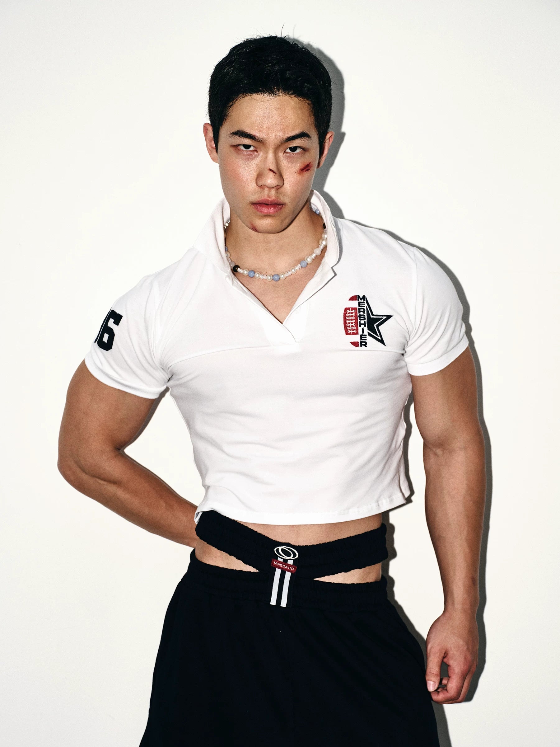 White Rebel Cropped Rugby Polo Top