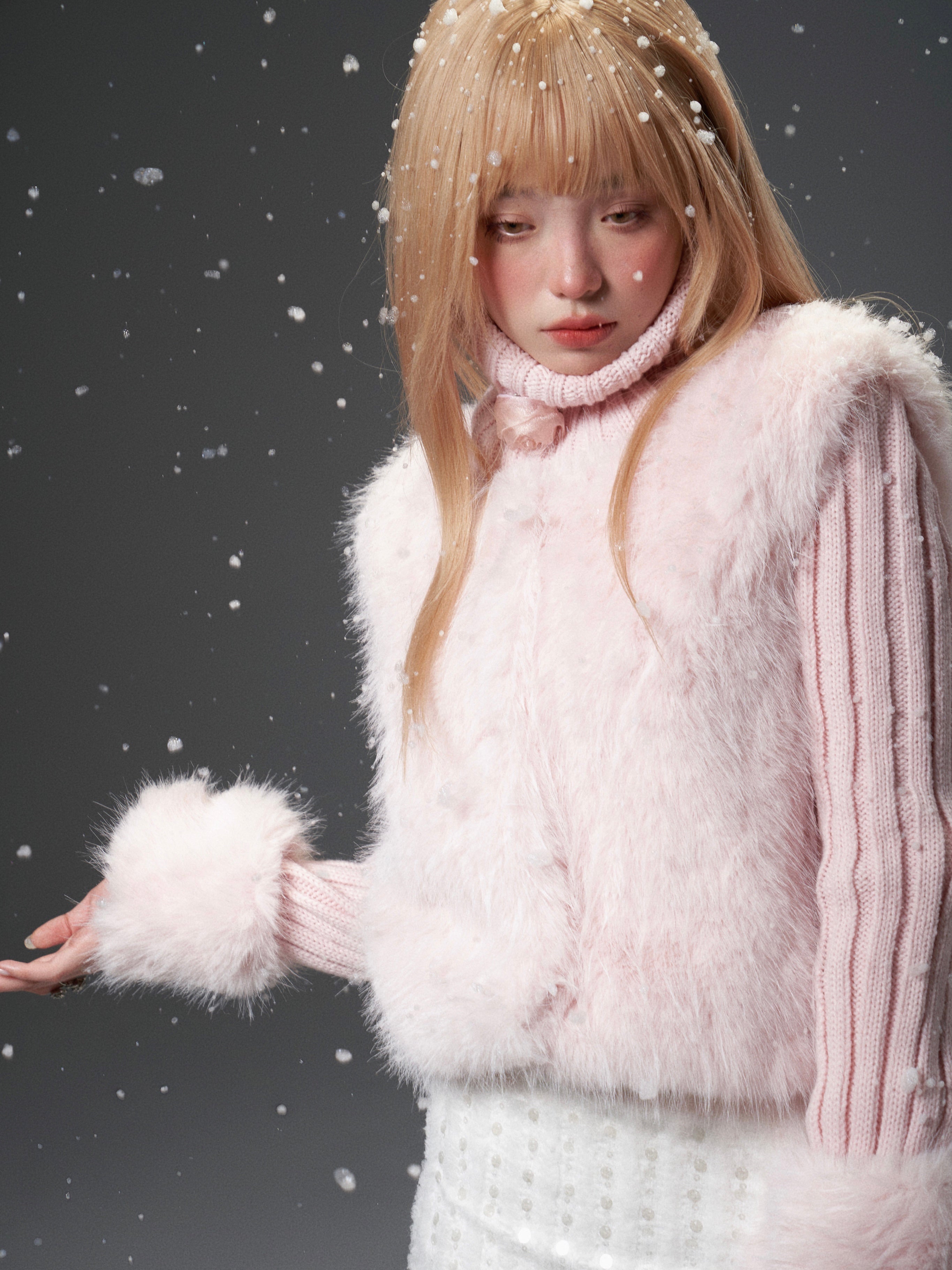 Pink Mixed-Texture Fur Jacket