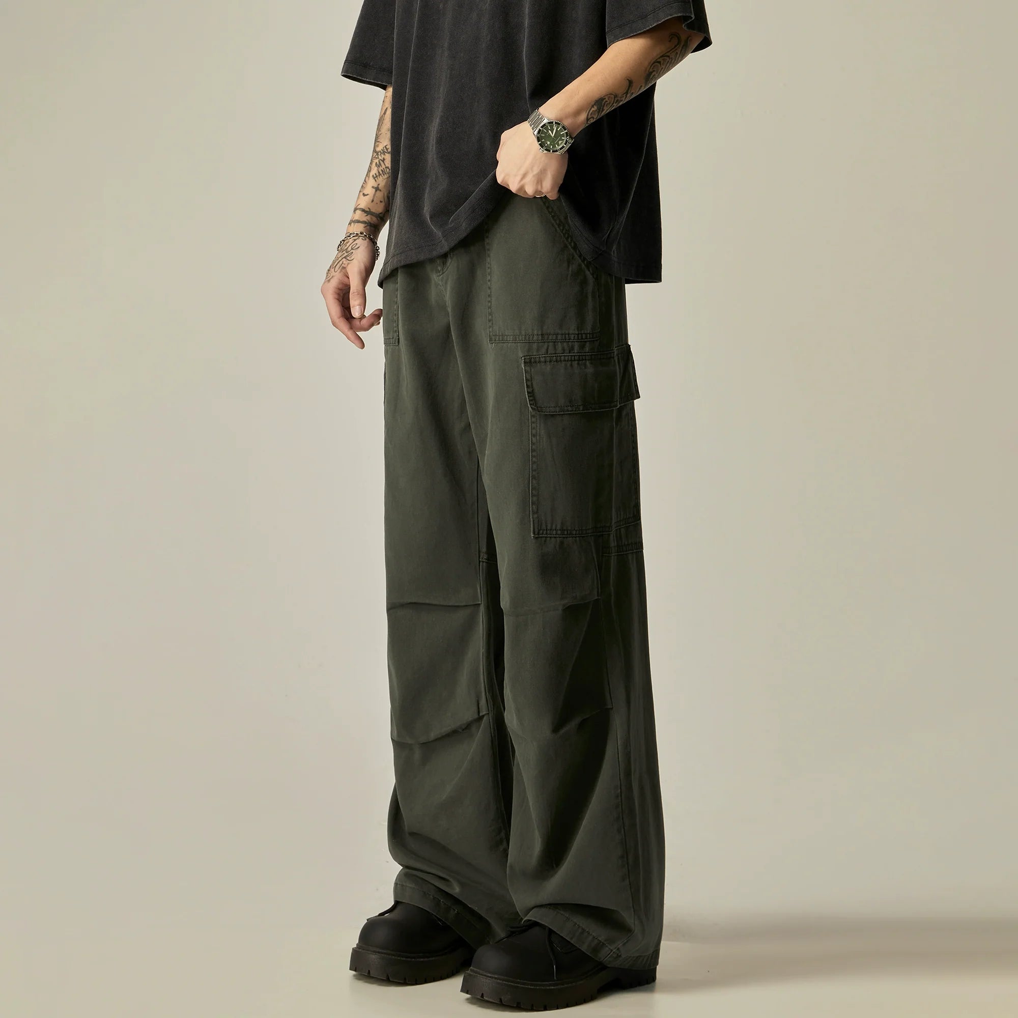 Wide-Leg Utility Cargo Pants