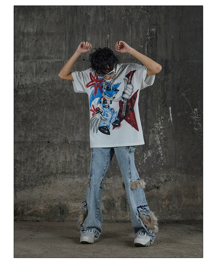Y2K Graffiti Sonic Graphic Oversized Tee