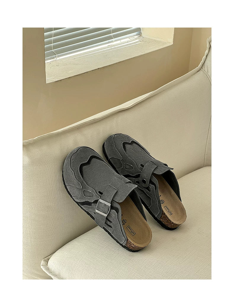Suede Buckle Cork Footbed Clogs