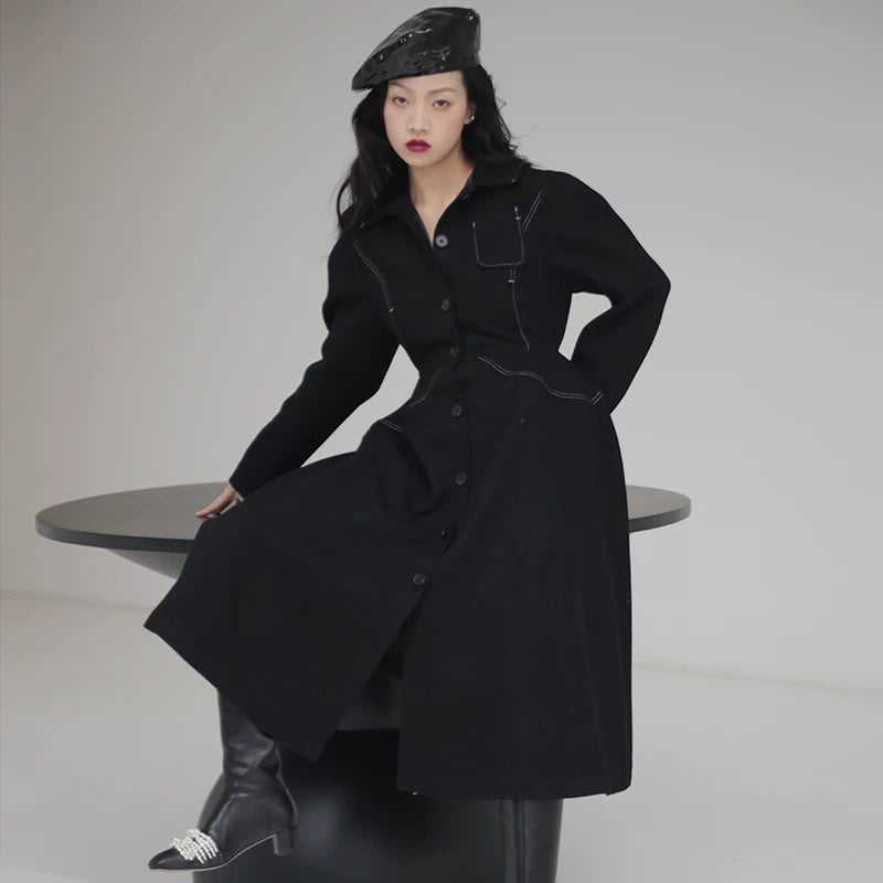 Noir Contrast Stitch Shirt Dress