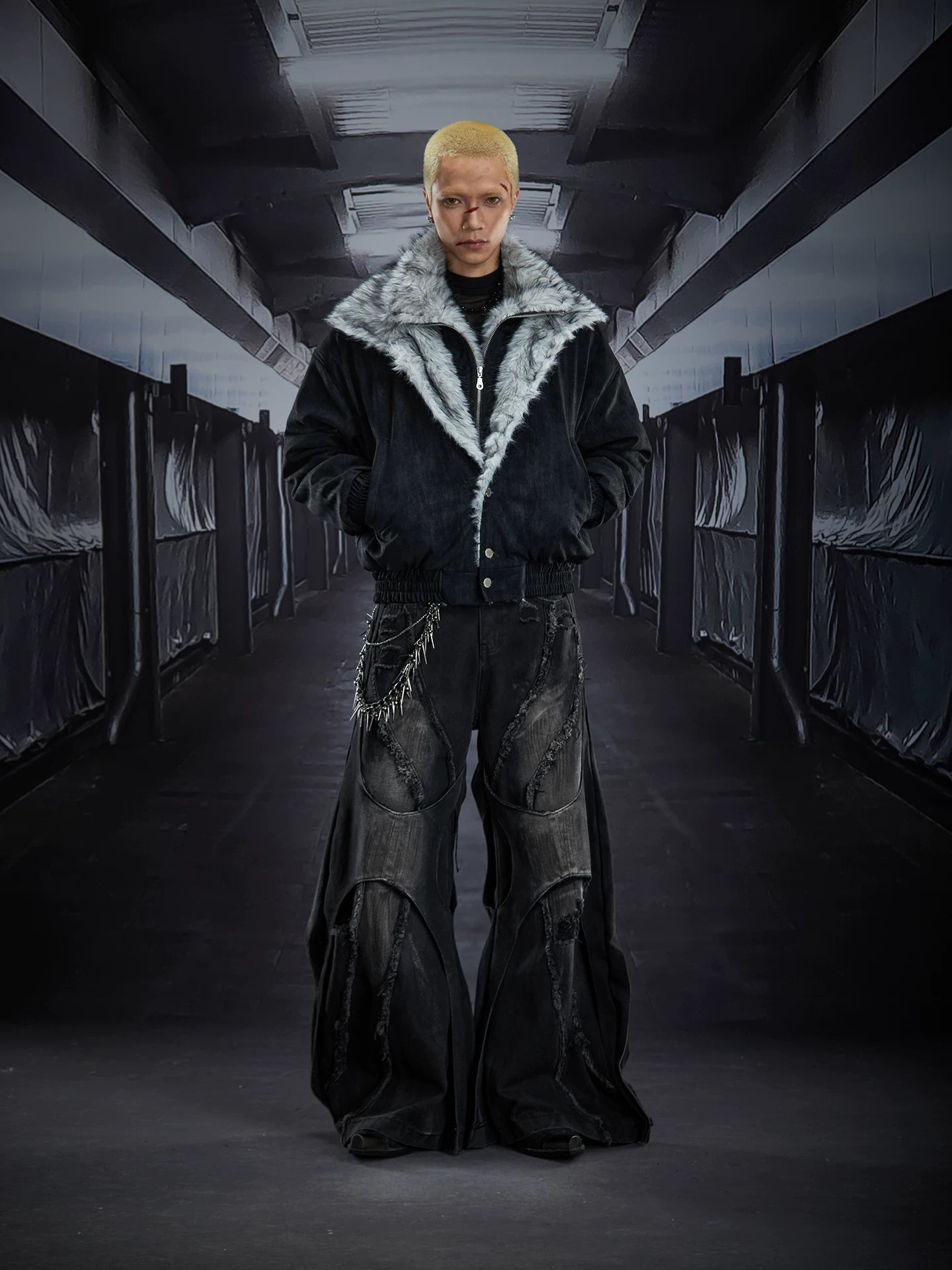 Obsidian Rift Shredded Flare Denim Pants