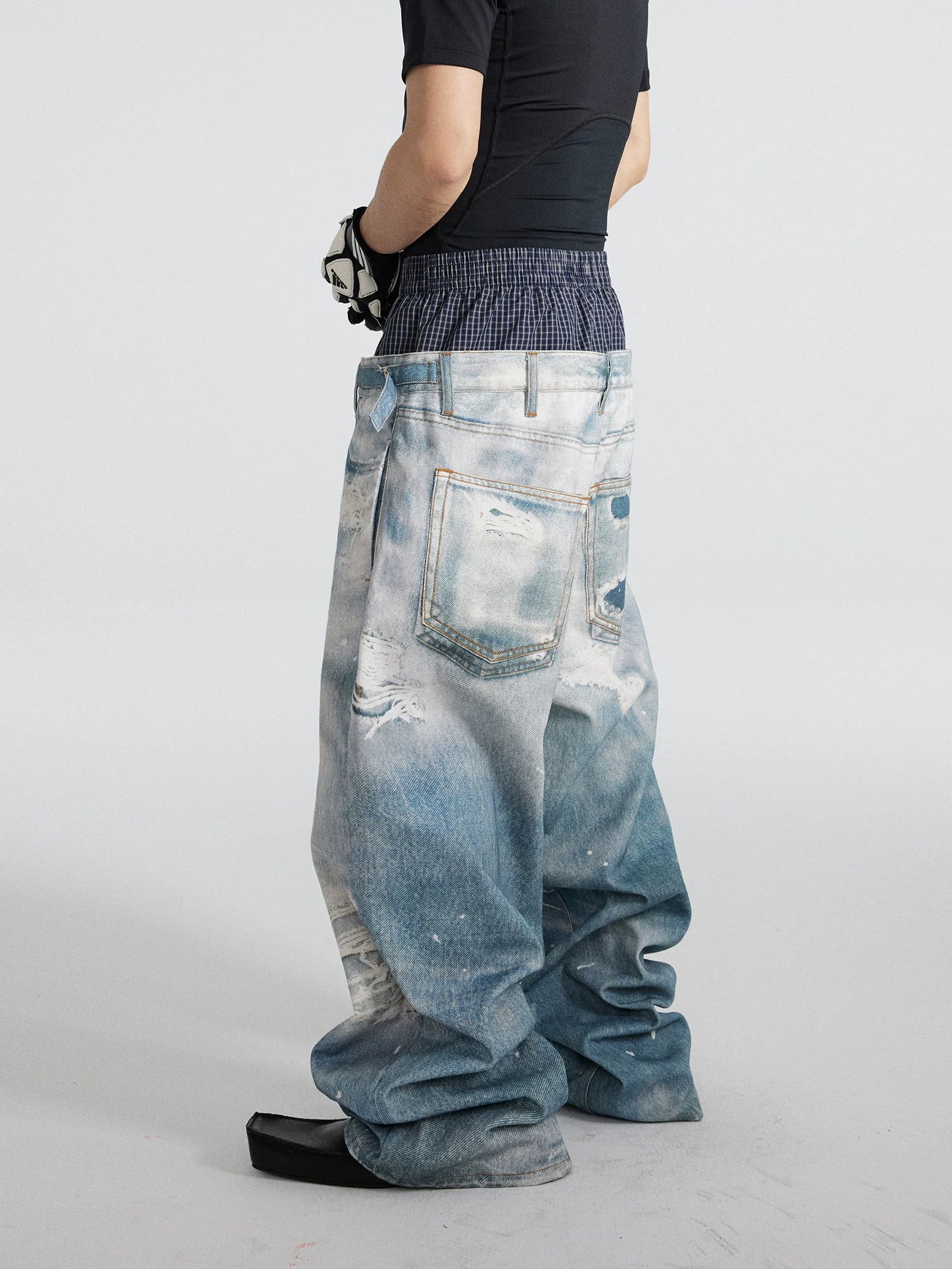 Glacier Wash Double-Waist Balloon Jeans