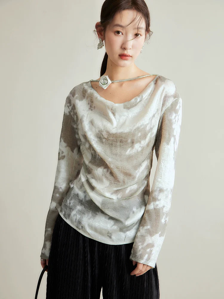 Silvery-White Satin/Silk Blouse