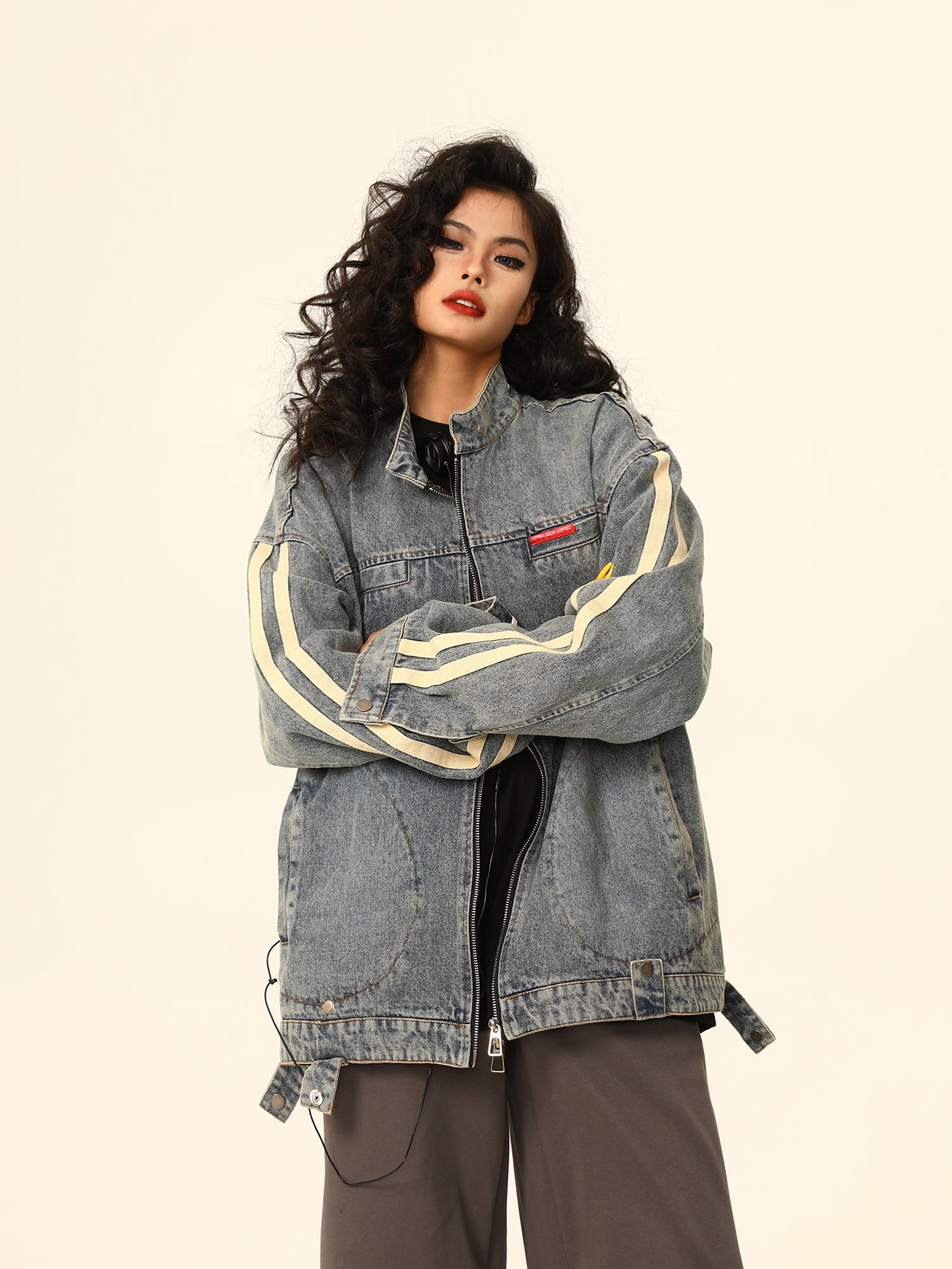 Vintage-Style Oversized Washed Denim Jacket