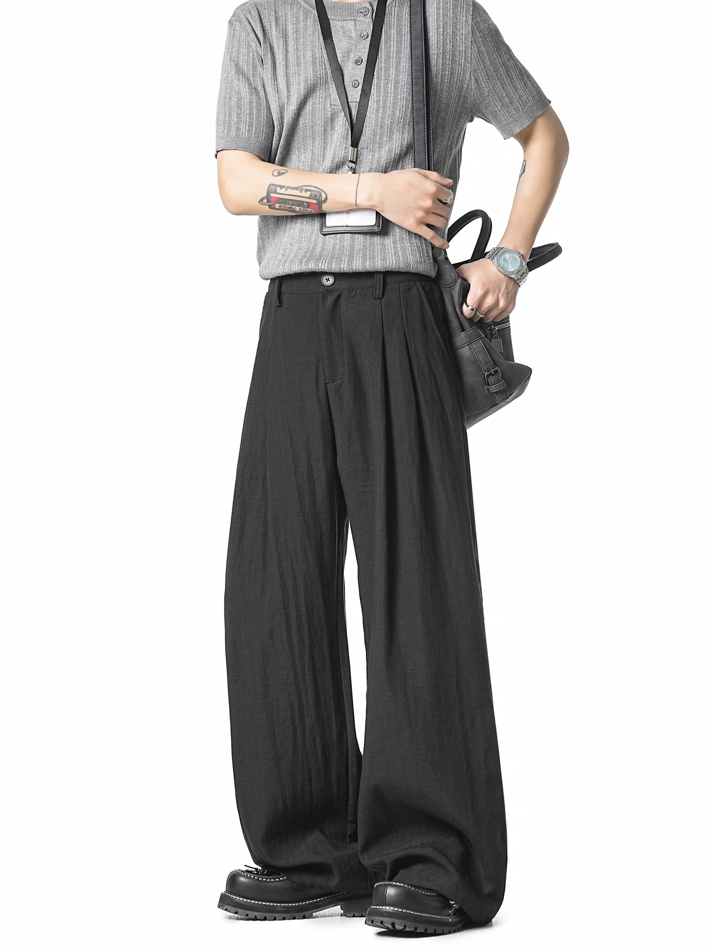 Latte Pleat Relaxed Wide-Leg Trousers