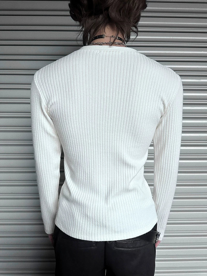 Midnight Rivet Deep V Henley