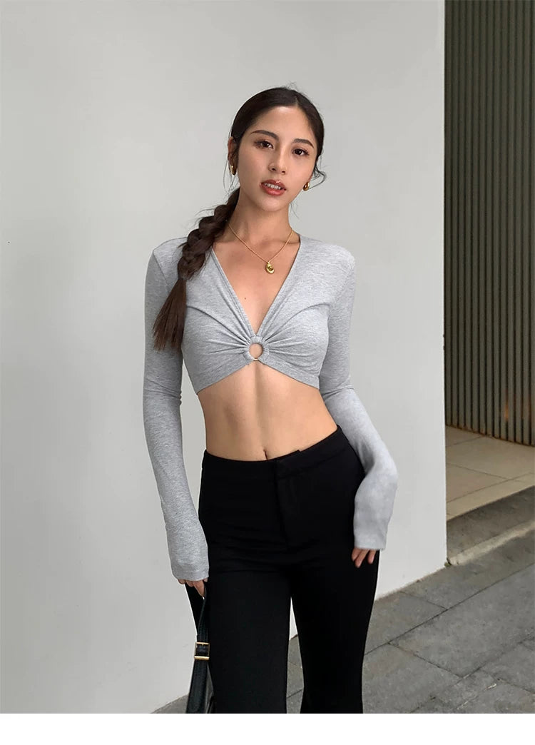 Ring Detail Plunge Crop Top