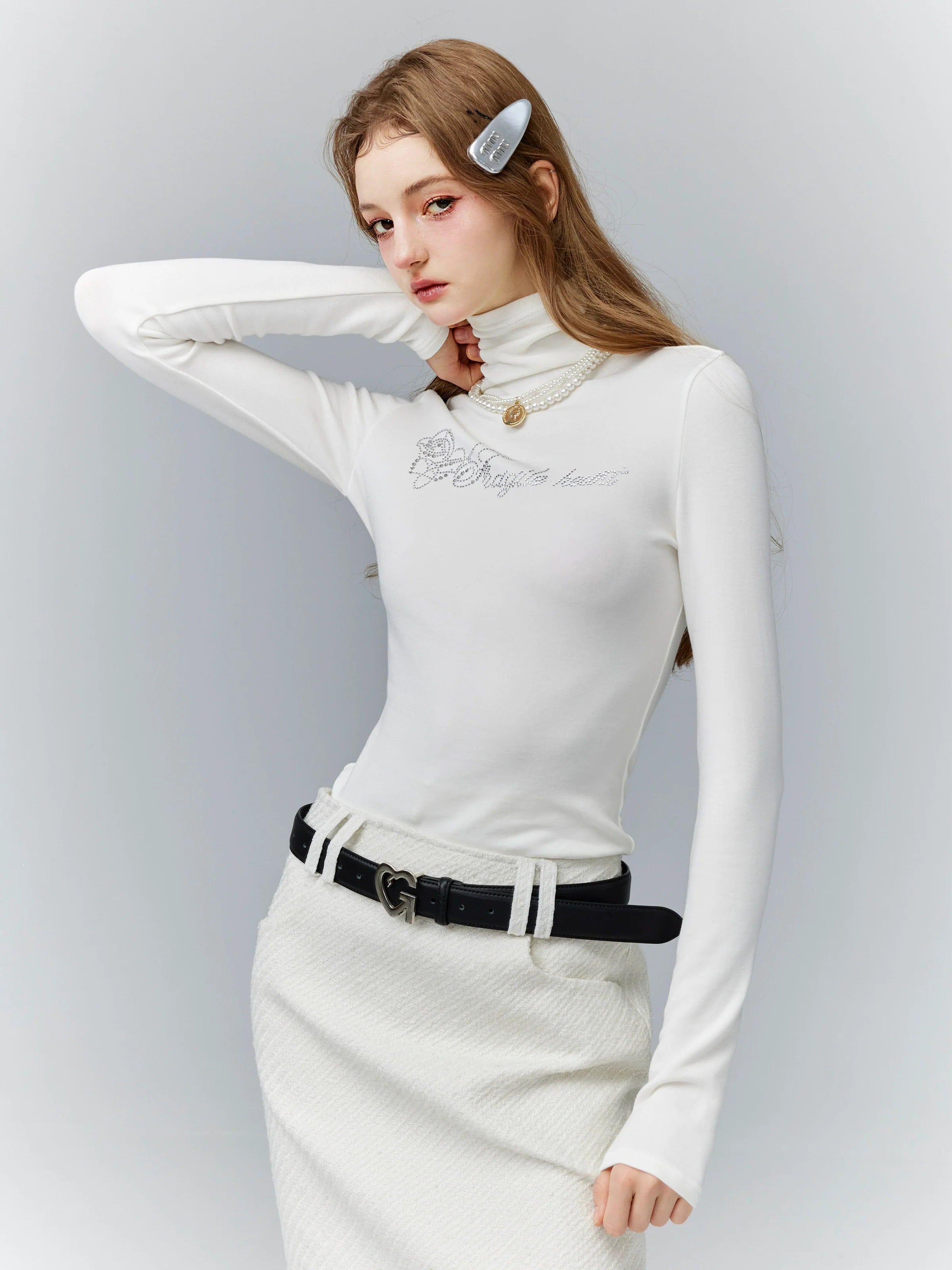 Cropped Turtleneck Long Sleeve Logo Top