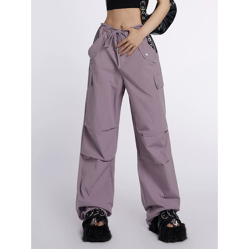 High-Waist Drawstring Cargo Joggers - chiclara