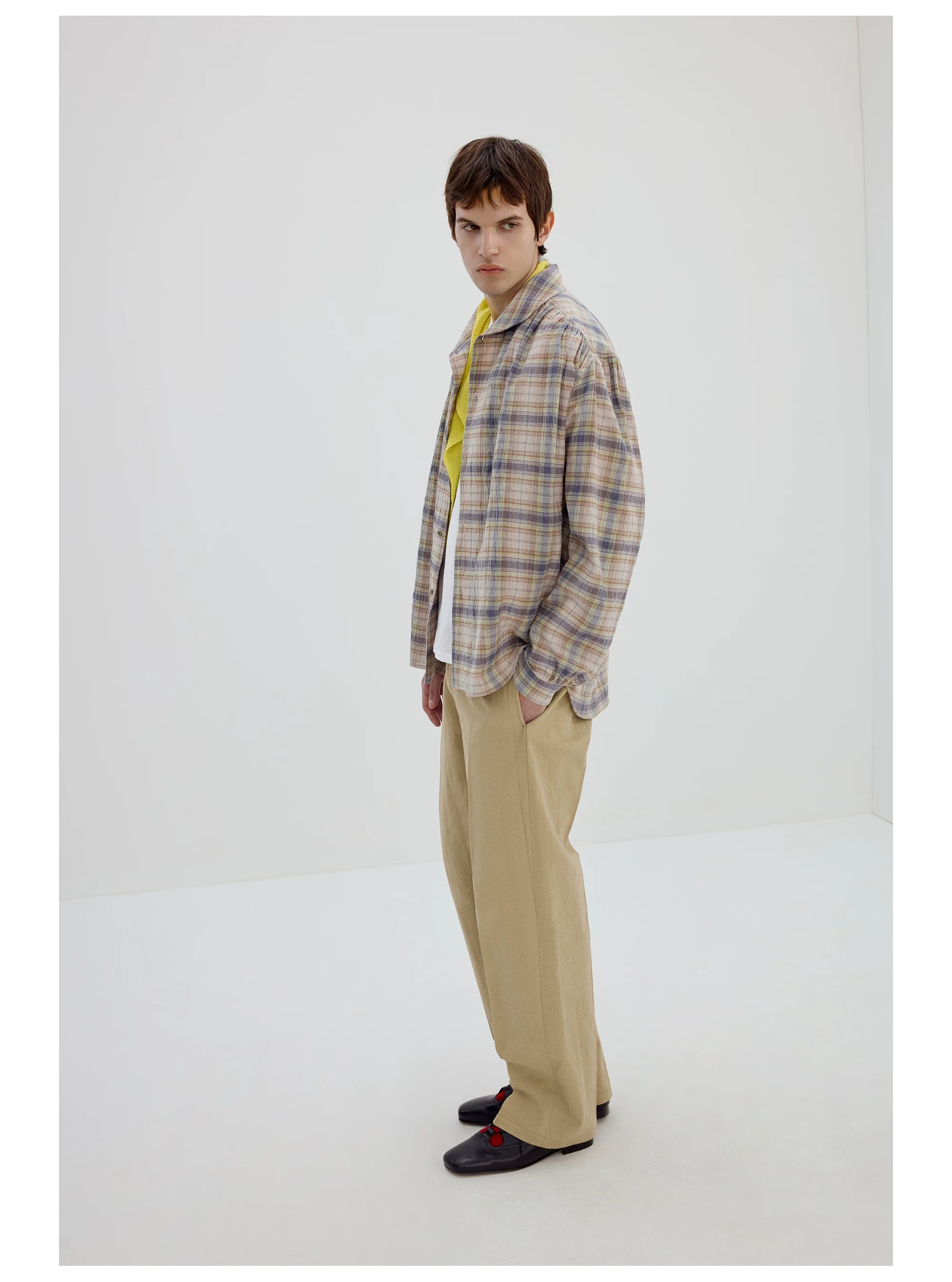Oversized Pastel Plaid Button-Up Shirt