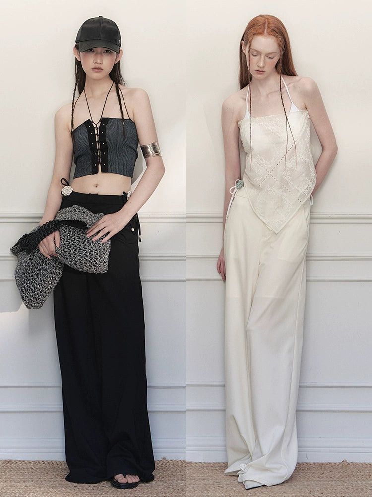 Embroidered Wrap Skirt Wide-Leg Trousers