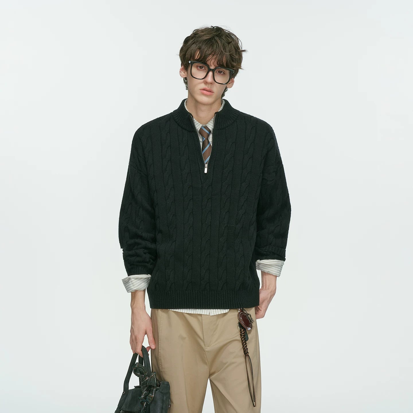 Auburn Studio Cable-Knit Half‑Zip Sweater