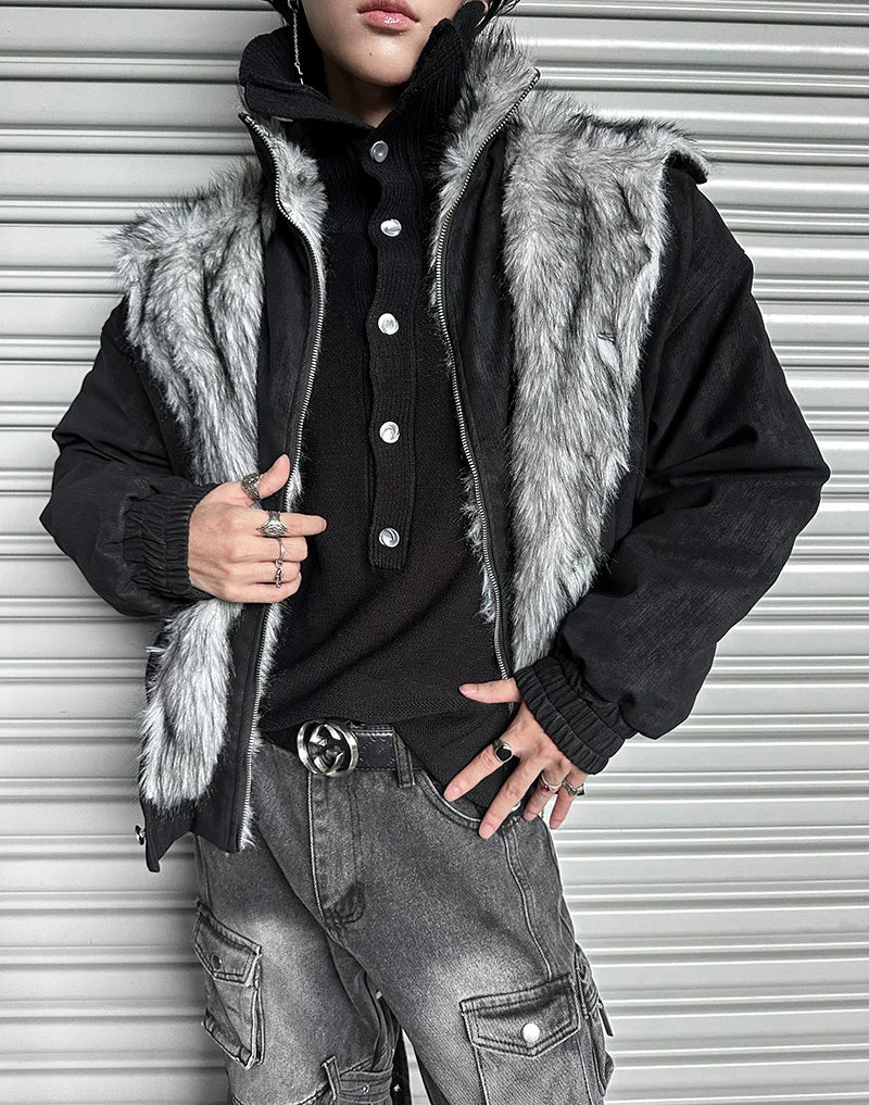 Frostbite V-Line Wolf-Fur Bomber Jacket