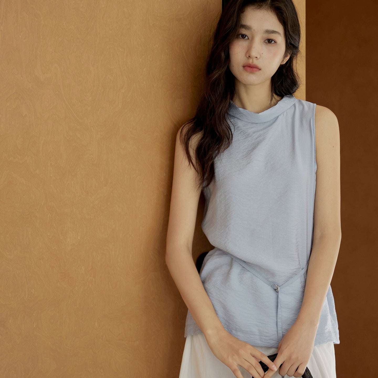 Sleeveless Light Pink Belted Top