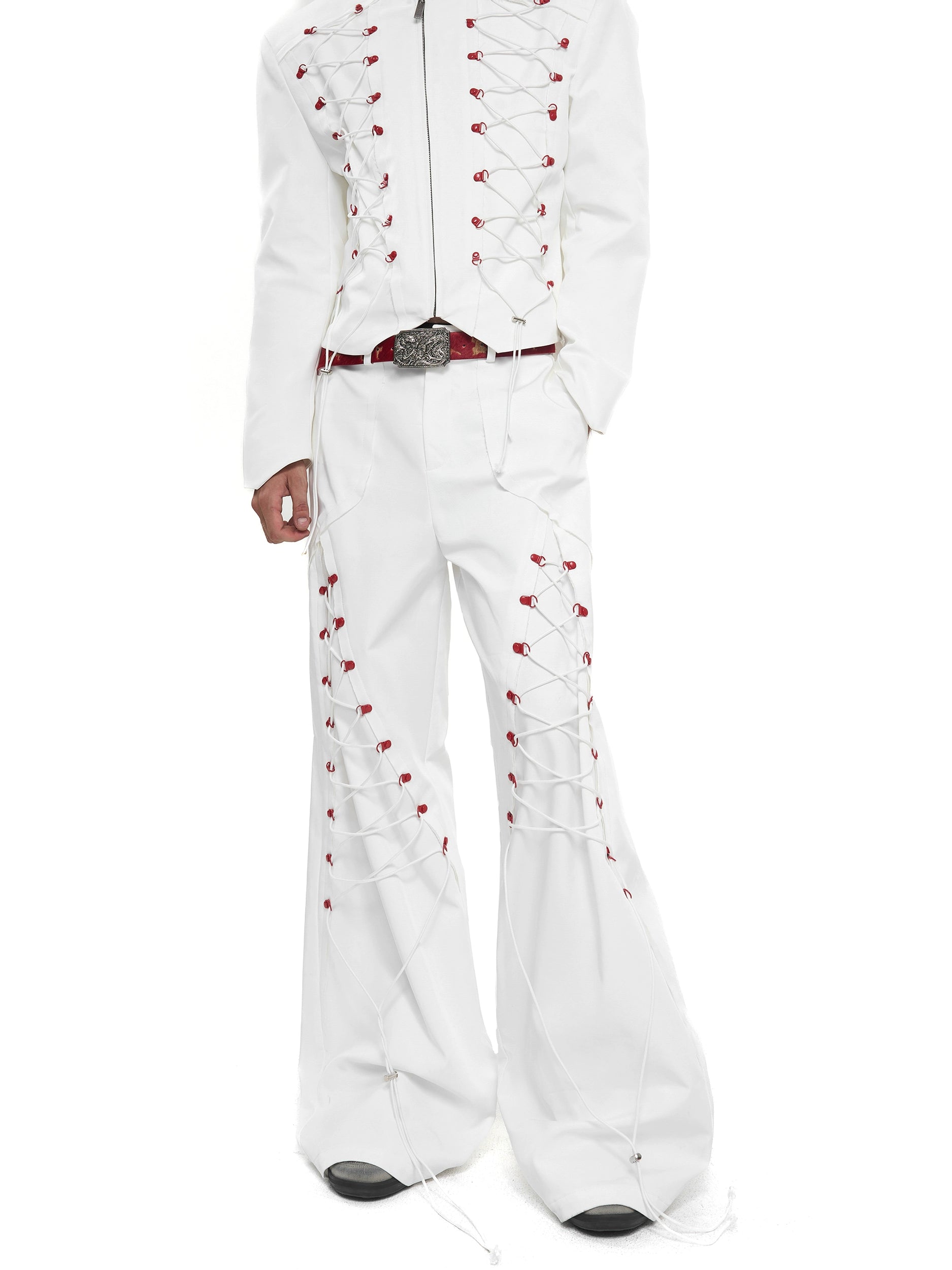 Lace-Up Jacket and Flare Pants Setup