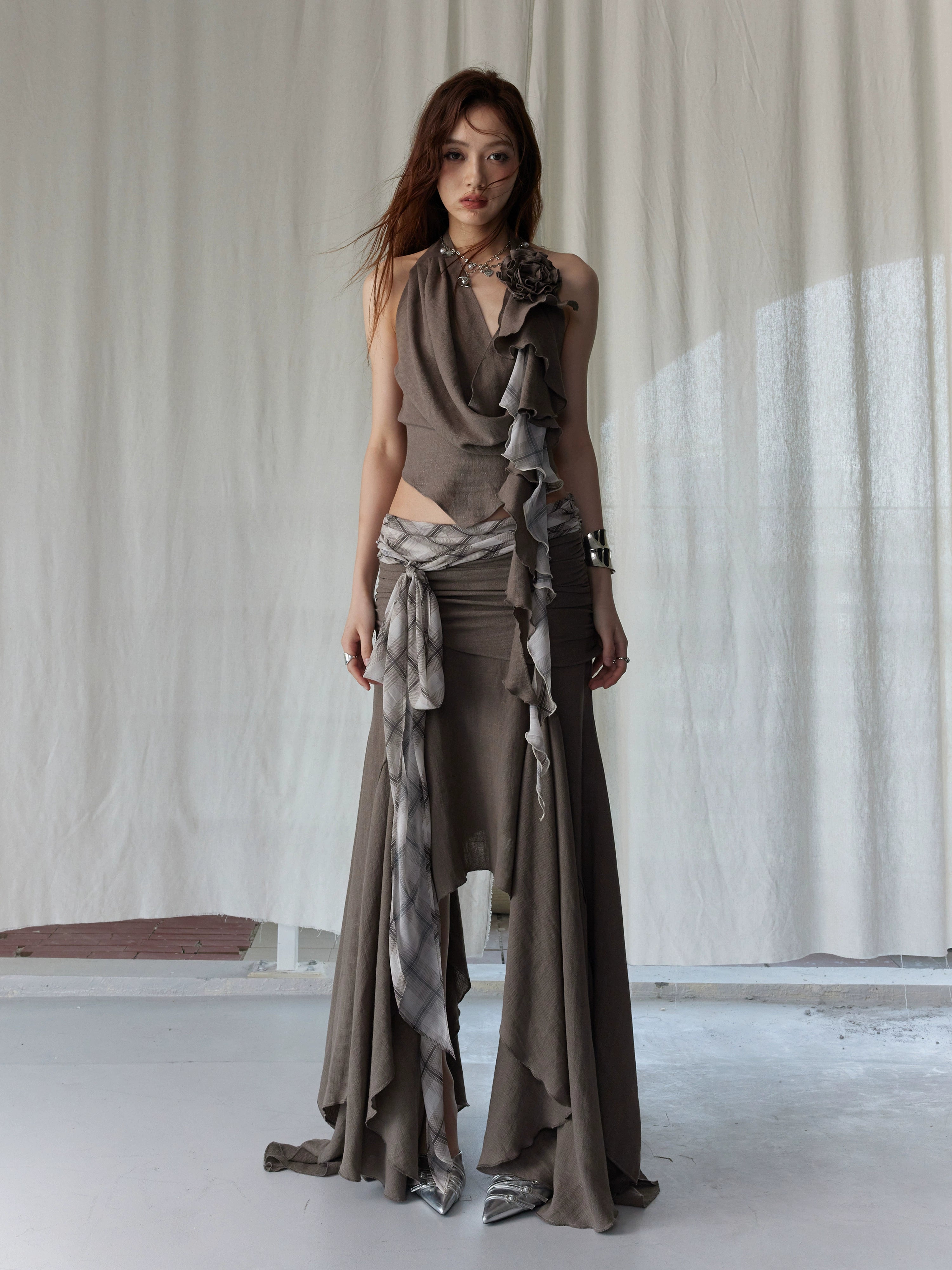 Dark Brown Draped Desert Nomad Skirt