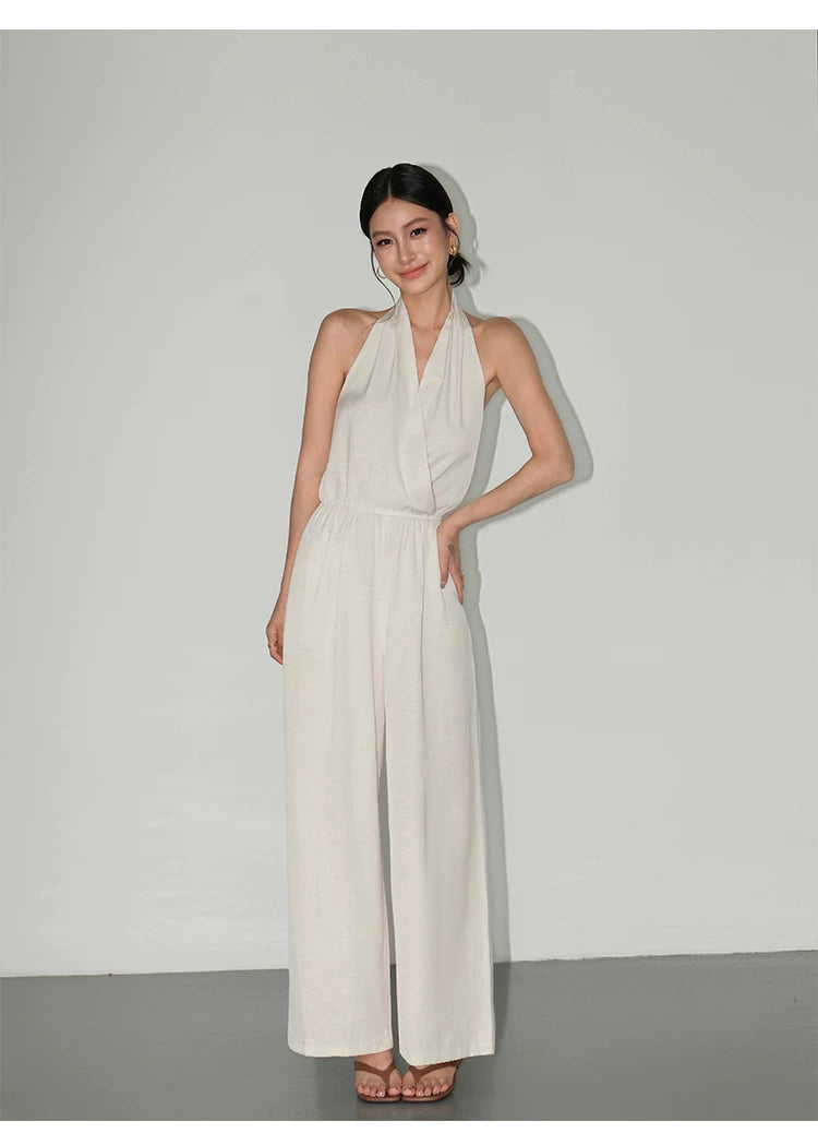 Draped Halter Wide Leg Jumpsuit