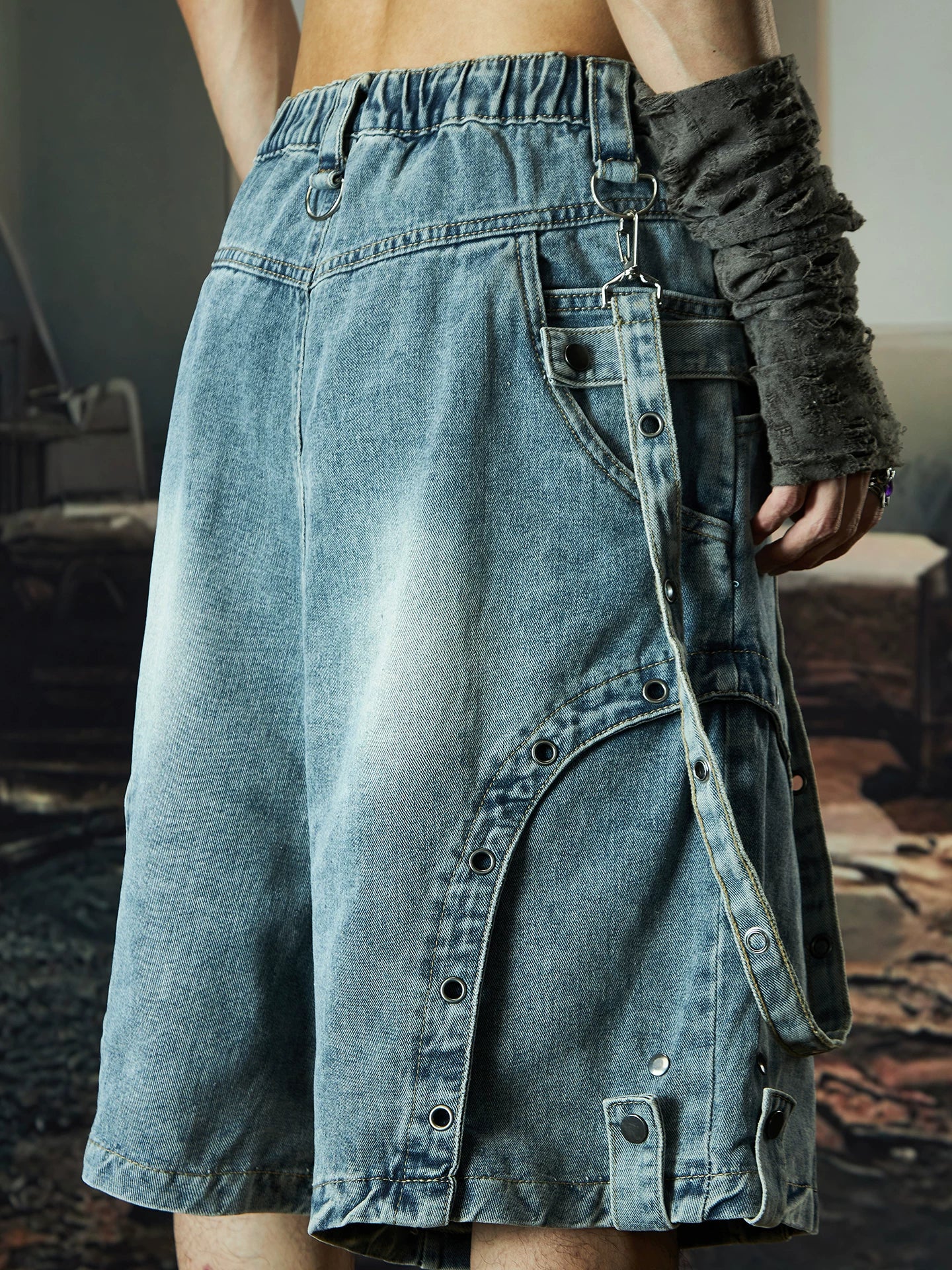 Wasteland Harness Cargo Denim Shorts